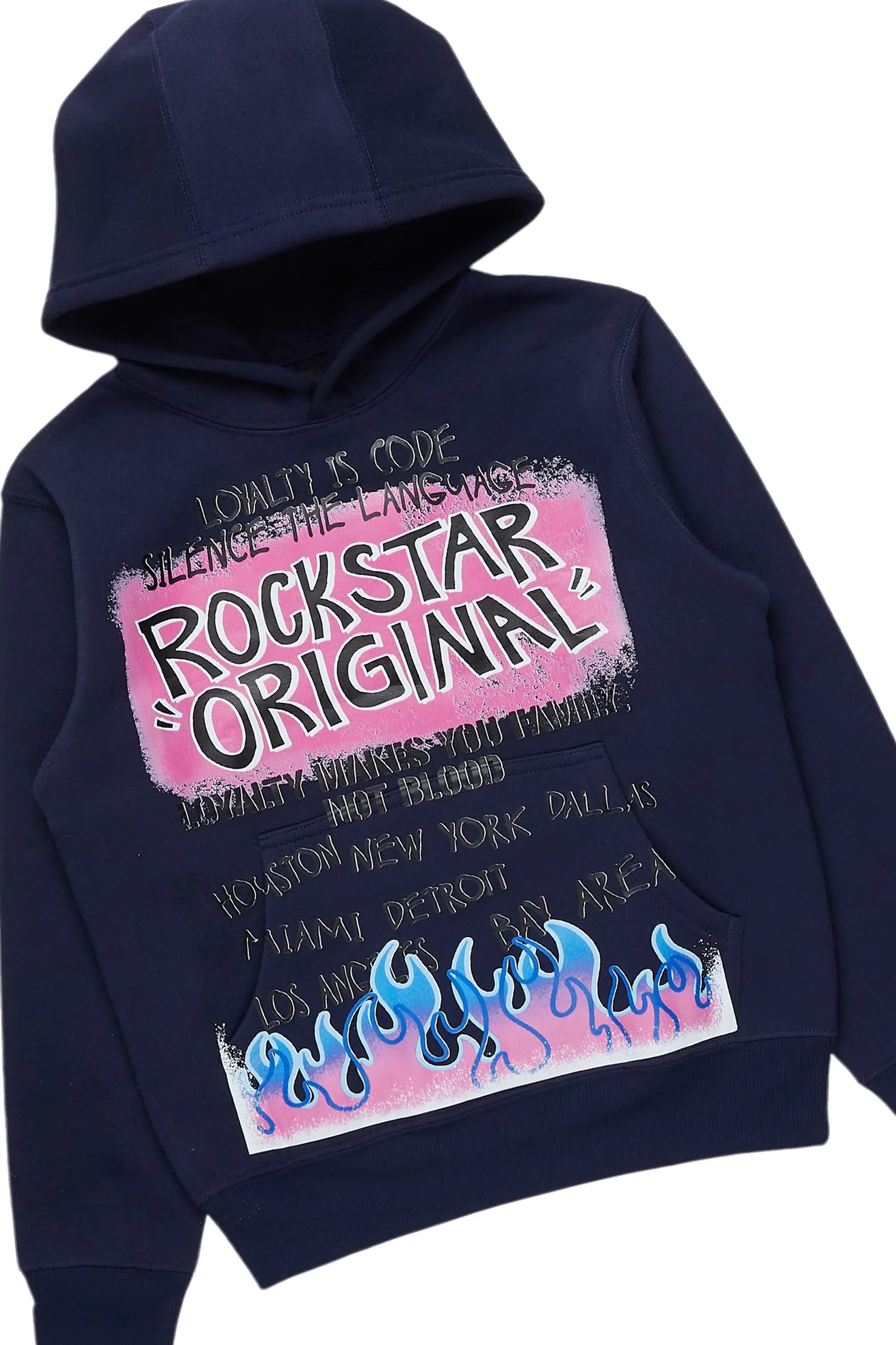 Boys Beno Navy/Blue Hoodie/ Stacked Flare Jean Set