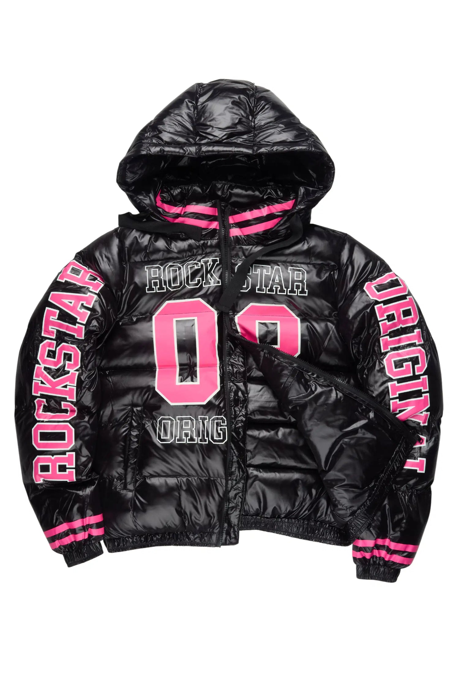 Kymberly Black/Pink Varsity Puffer Jacket