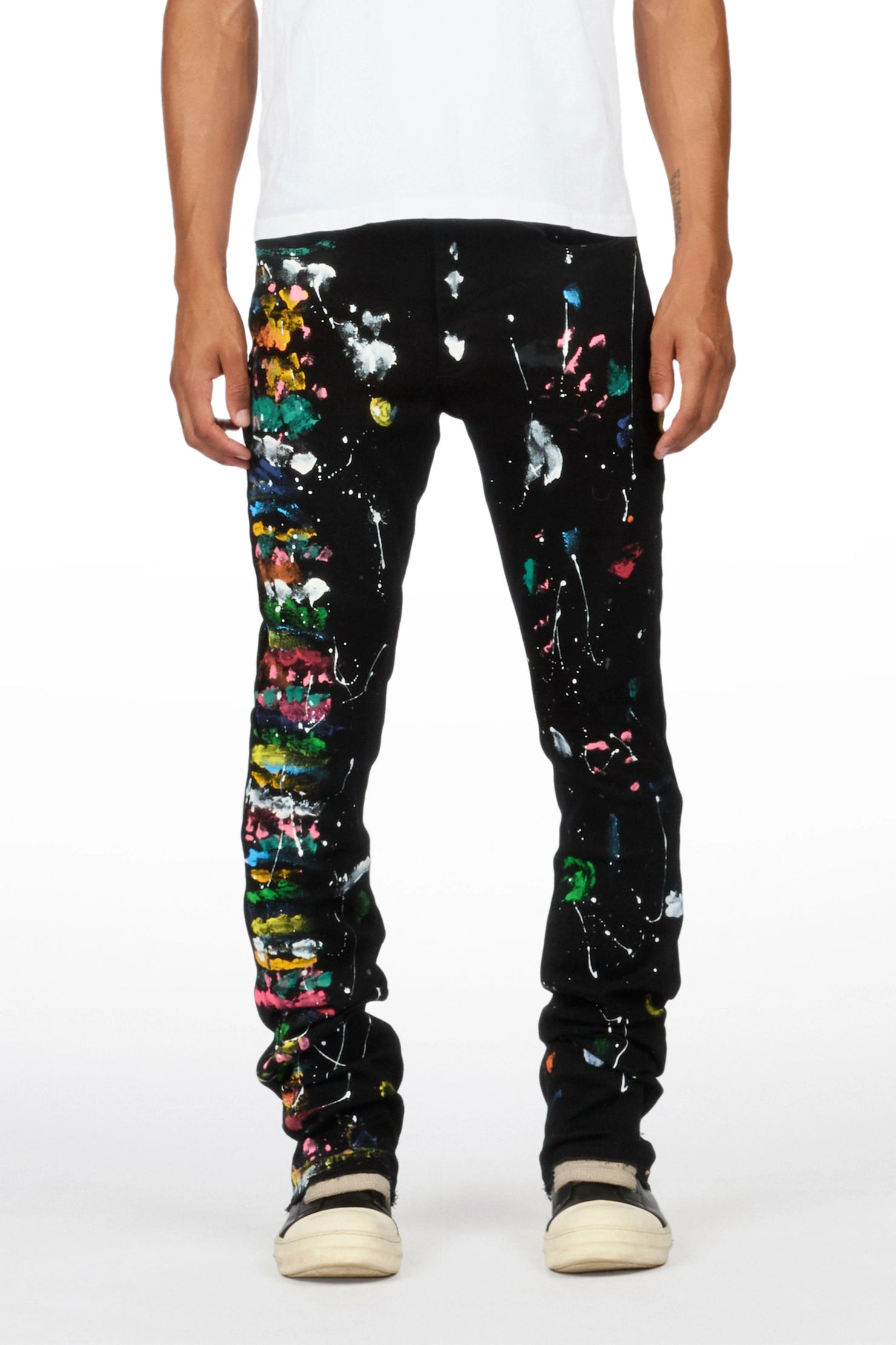 Antoni Black Painter Stacked Flare Jean
