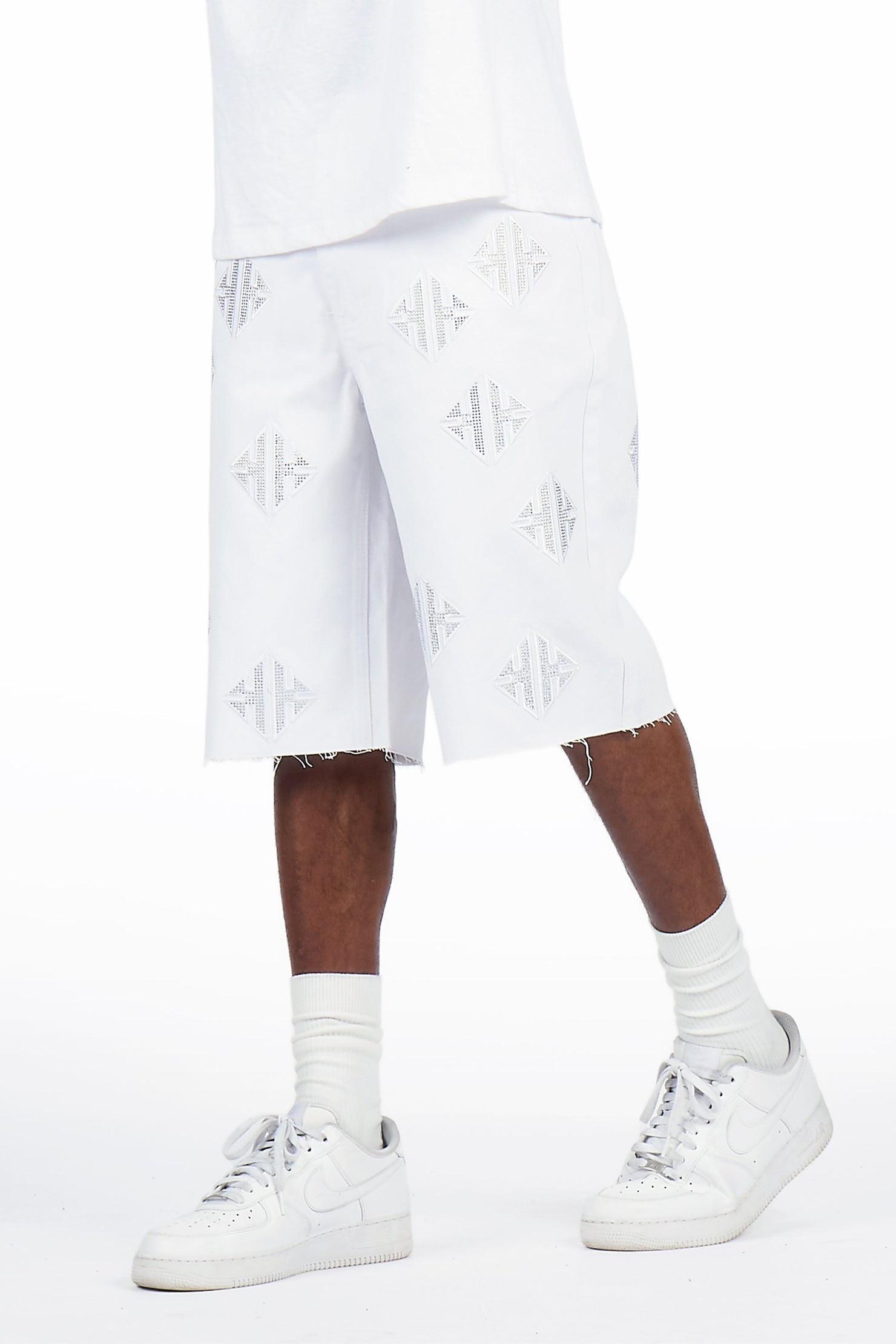 Chelot White Rhinestones Denim Short