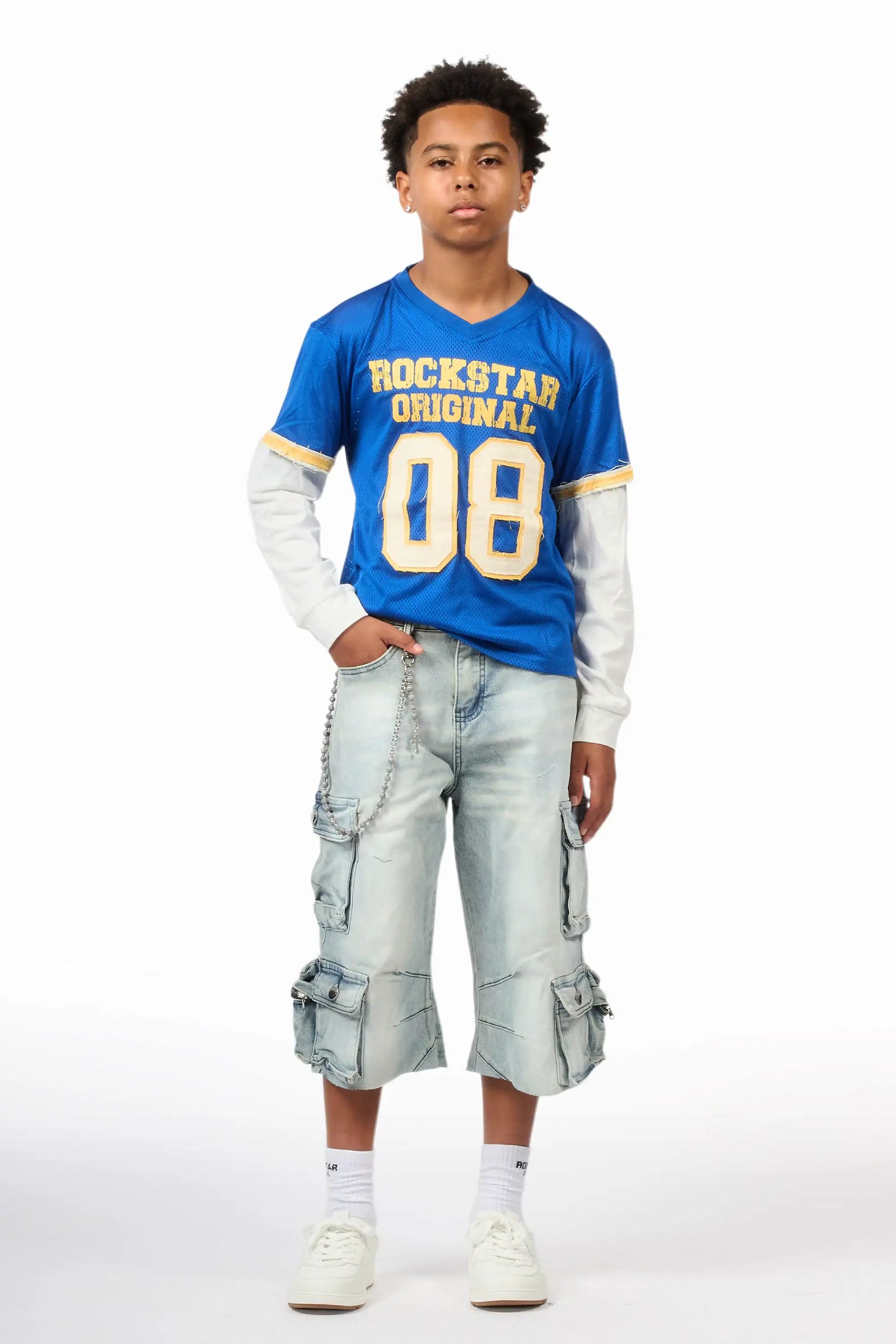 Boys Deston Royal Blue/Blue Double Layer T-Shirt/Denim Jort Set