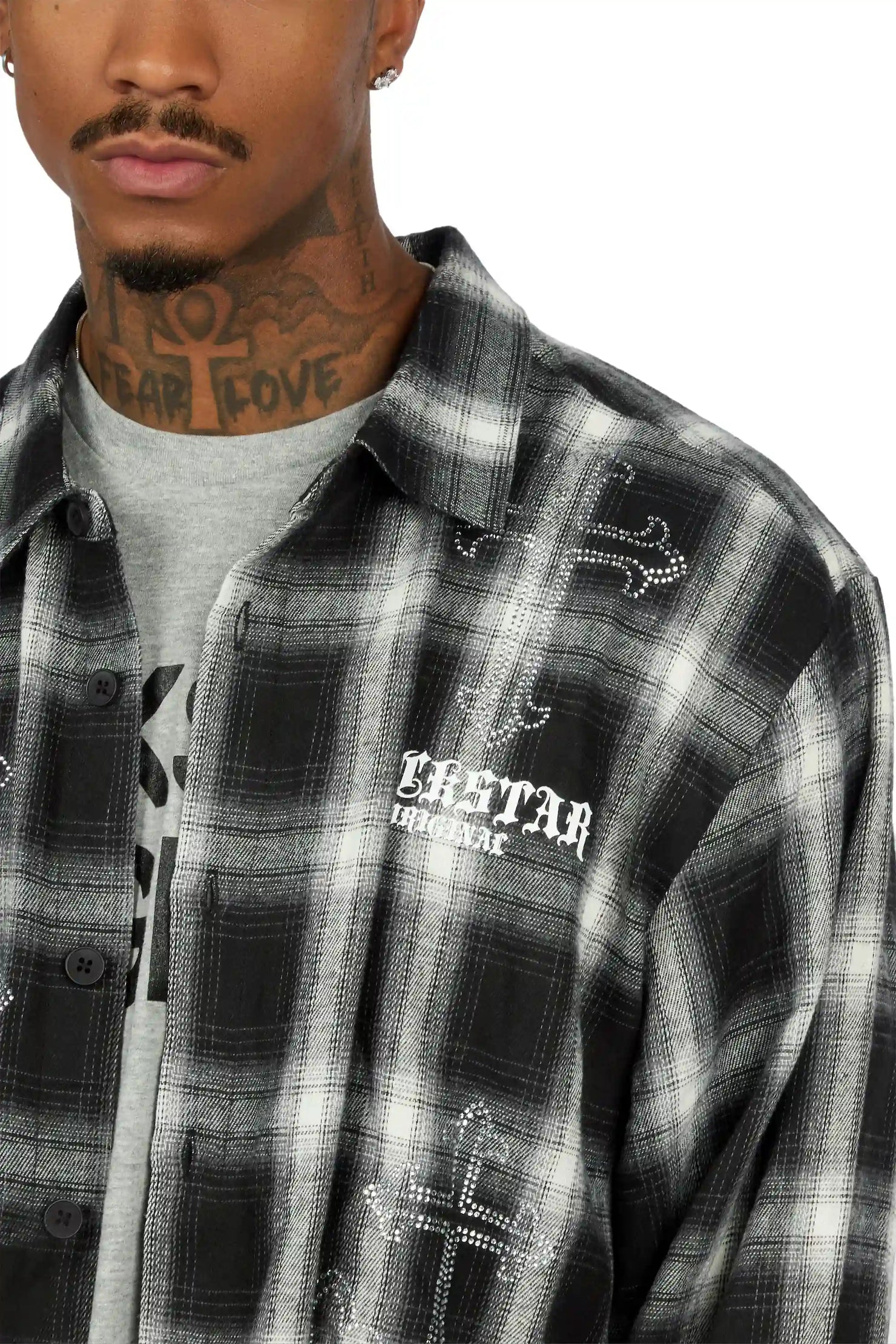Poldi Black Rhinestone Flannel Long Sleeve Shirt