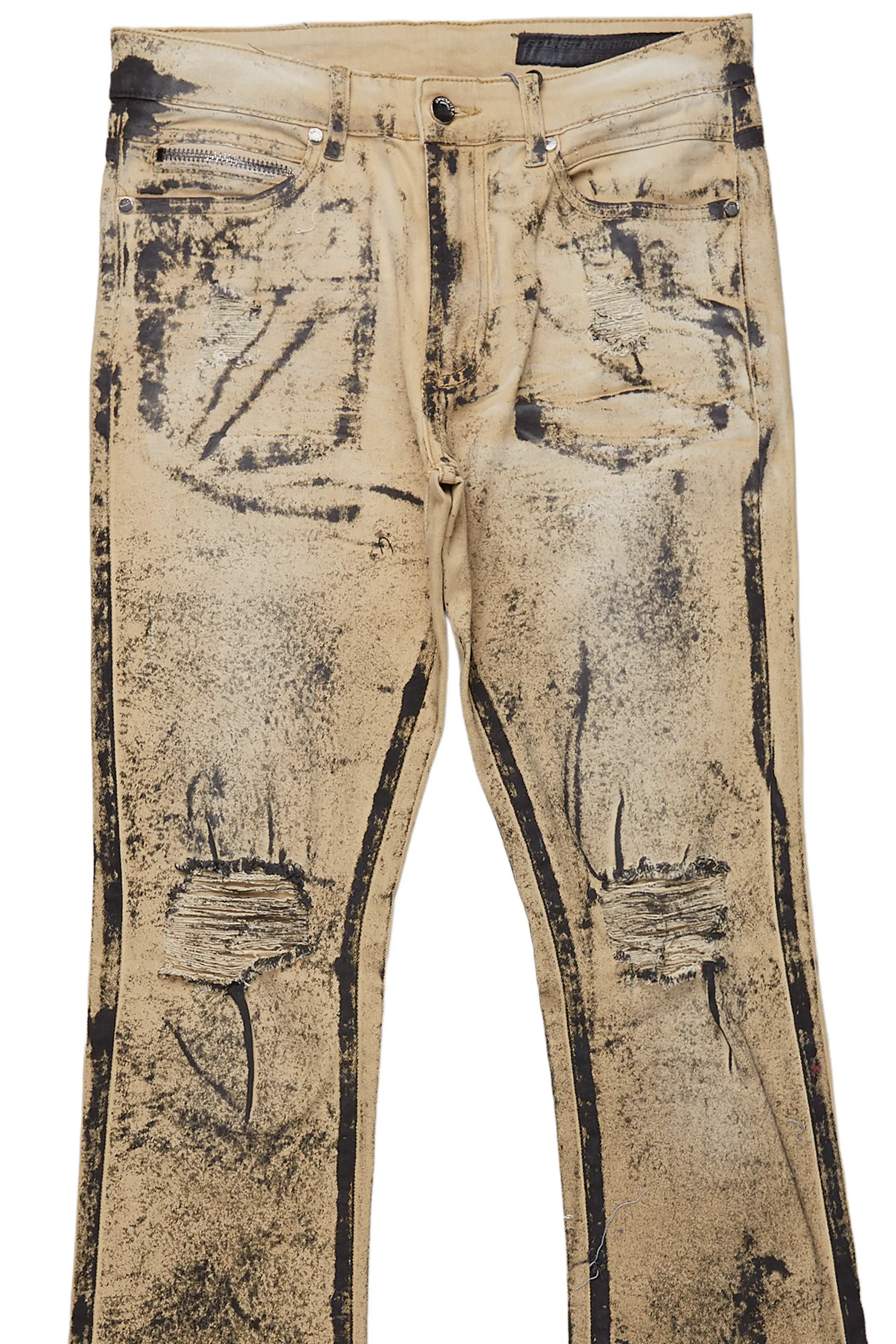 Reki Beige Painter Stacked Flare Jean