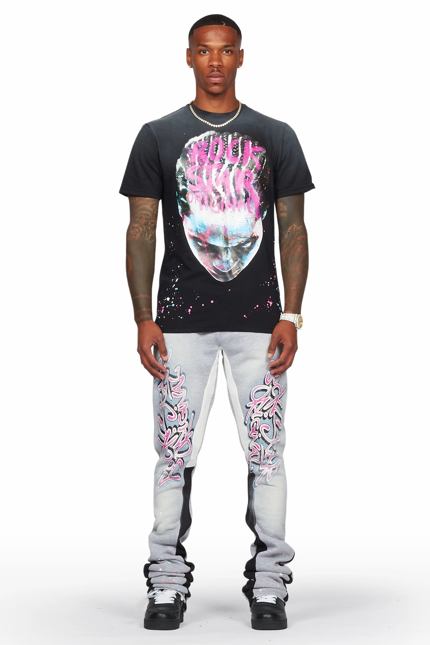 Weave Black/Grey T-Shirt Super Stacked Flare Track Set