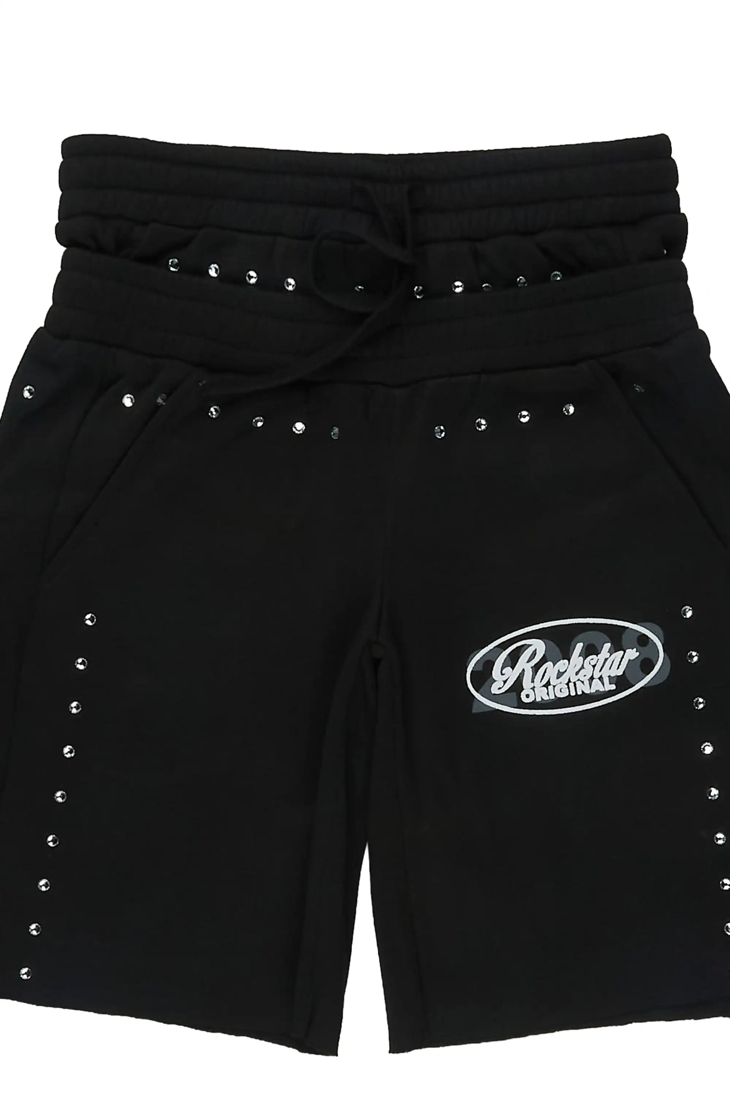 Girls Dezstany Black Rhinestone Double Waisted Short