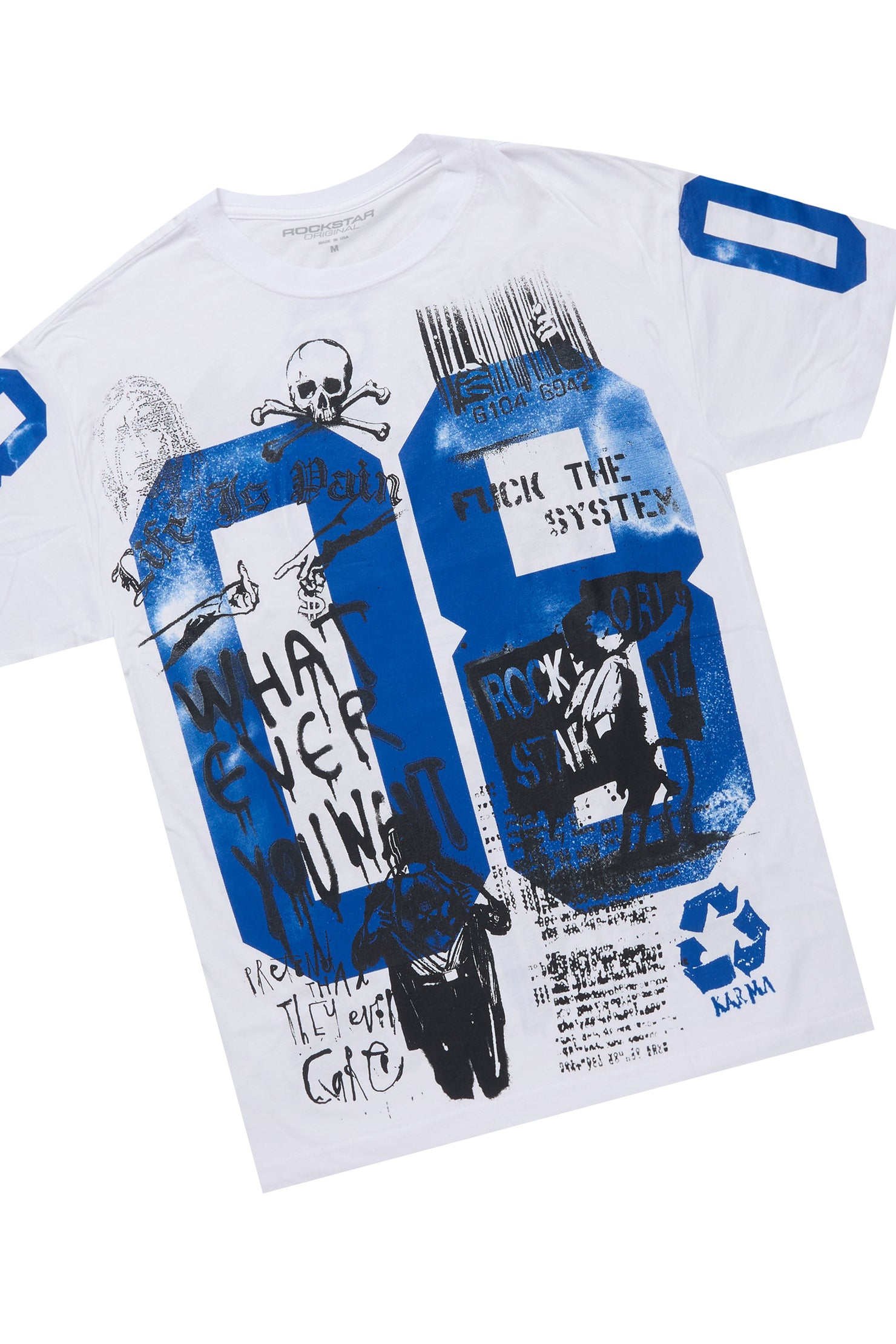 Grill White/Royal Blue Oversized Graphic T-Shirt/Dag Stacked Flare Jean Set