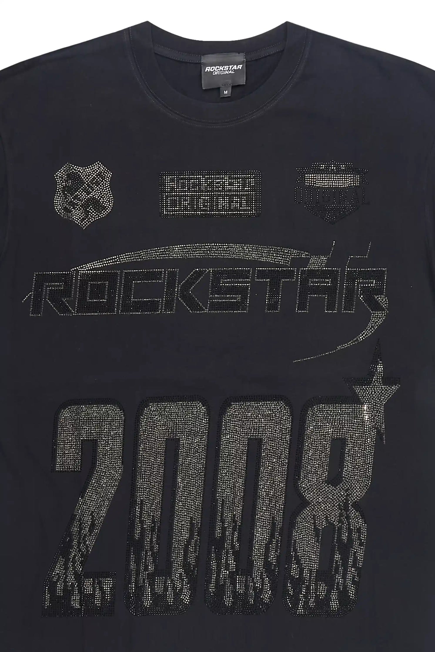 Amos 2.0 Black Graphic Rhinestone T-Shirt