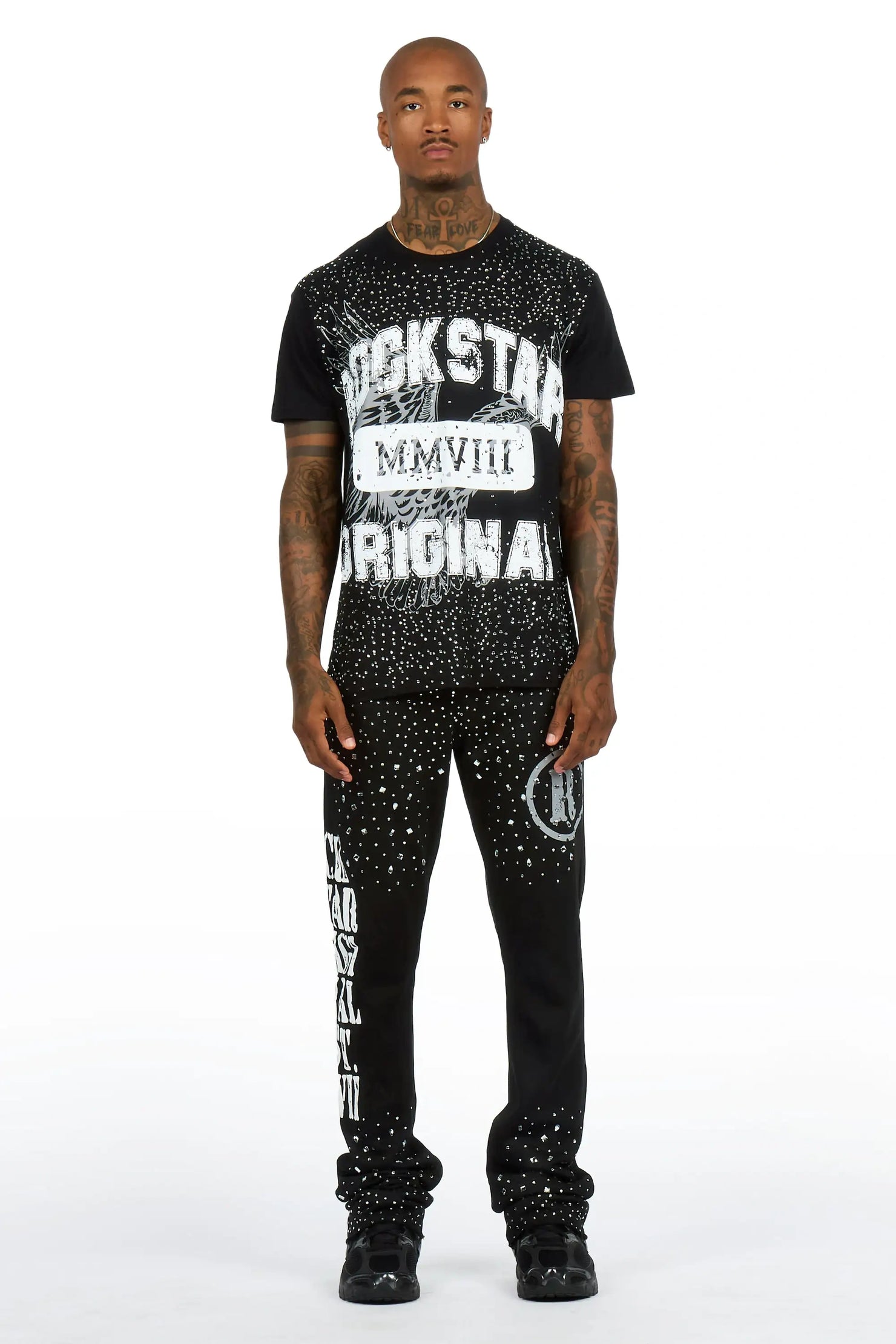 Borya 2.0 Black/Black Rhinestone T-Shirt/Relaxed Track Set