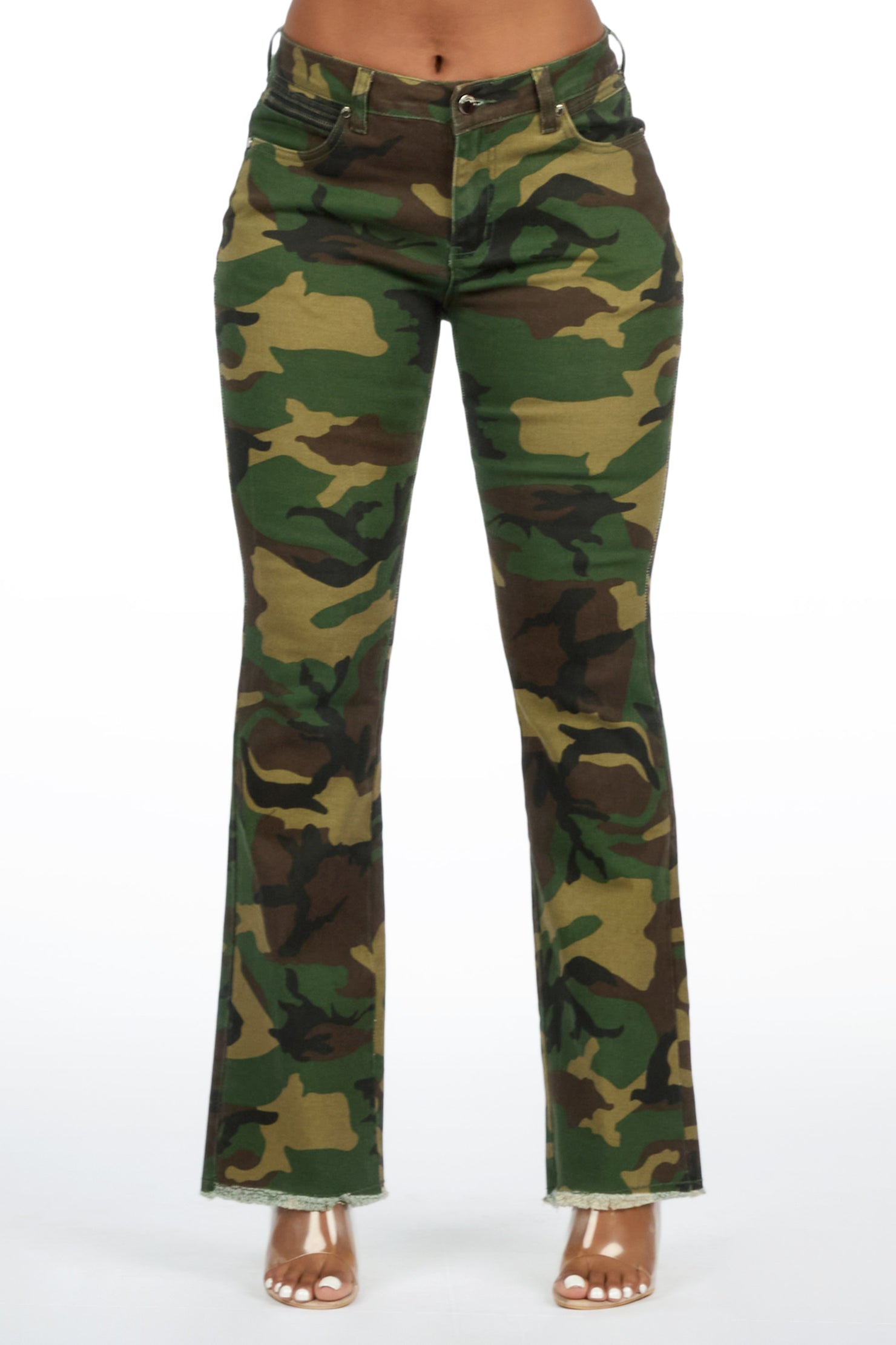 Tiriea Camo Low Rise Stretch Bootcut Jean