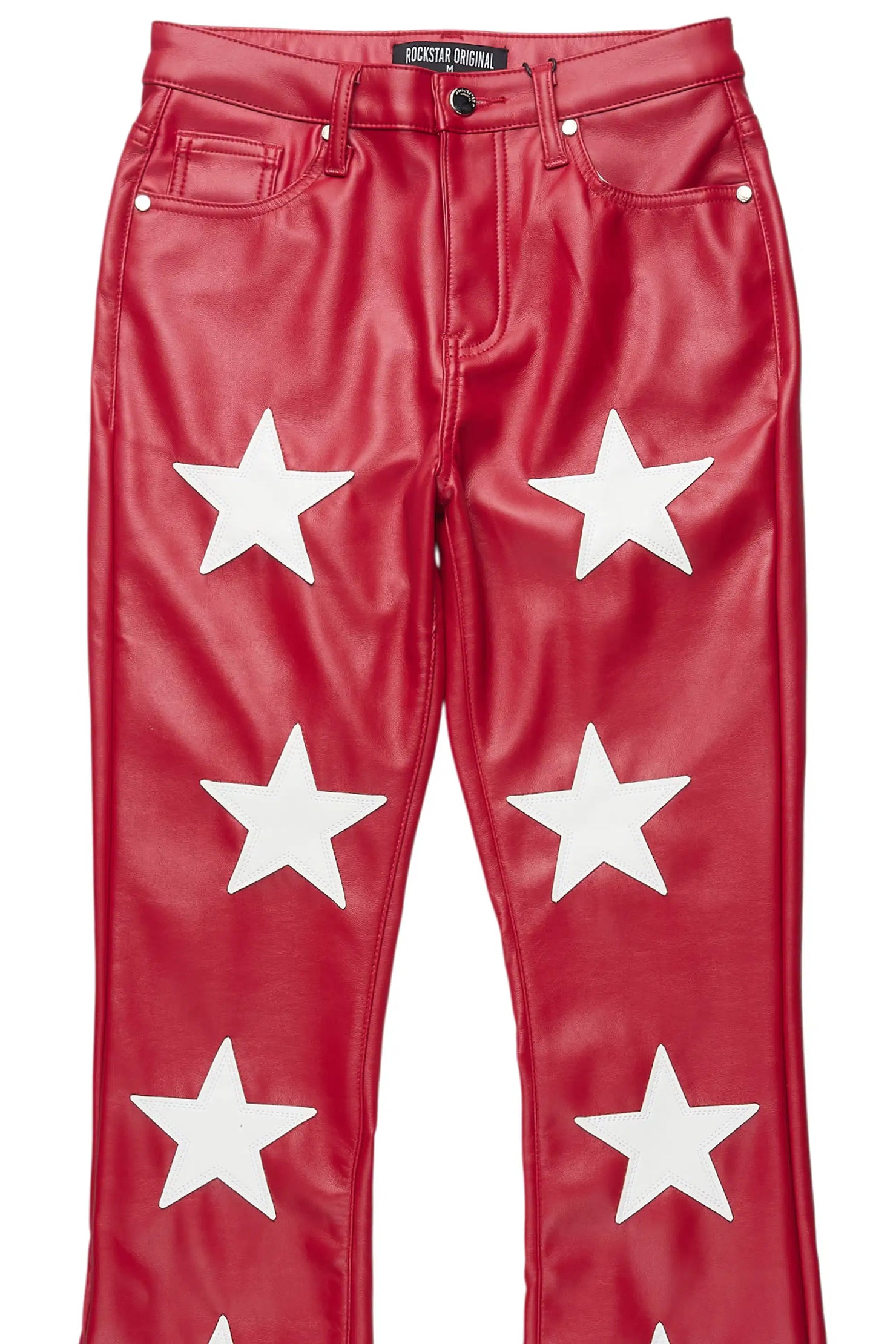 Takera Red PU Stacked Flare Pant