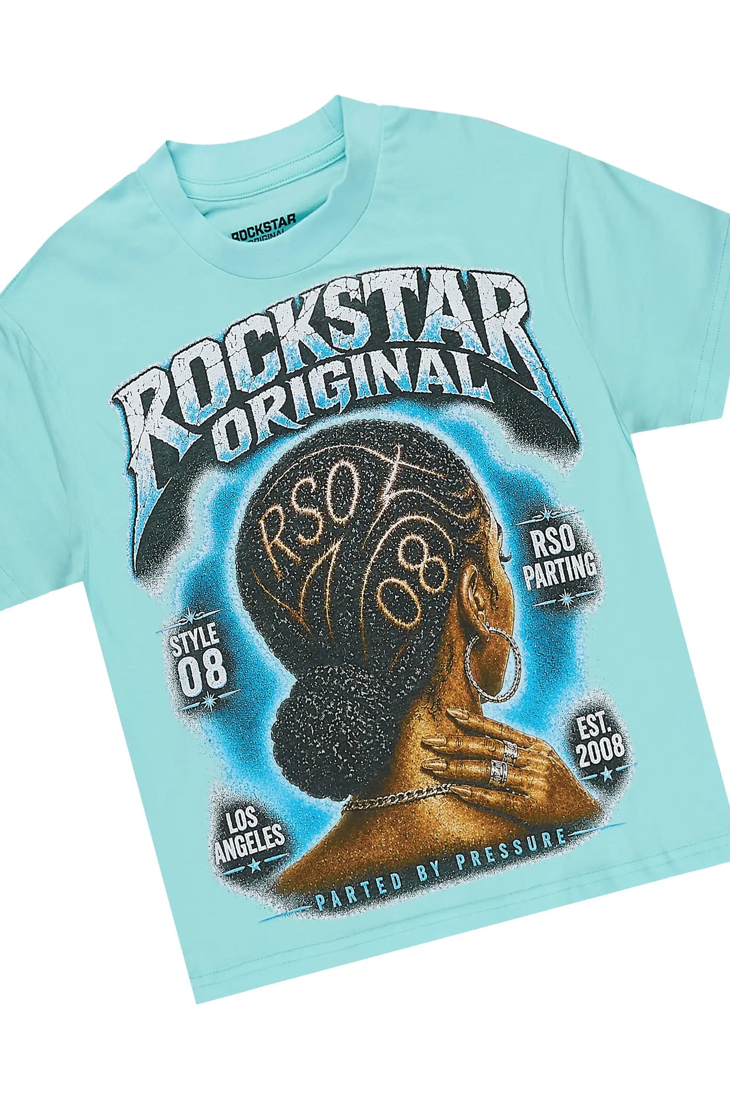 Girls Arkel Light Blue/Black T-Shirt Stacked Jean Set