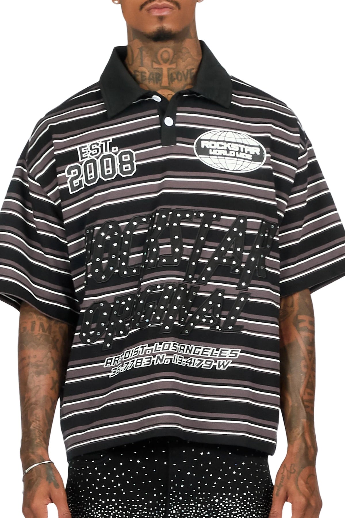 Ferry Black Rhinestone Polo Shirt