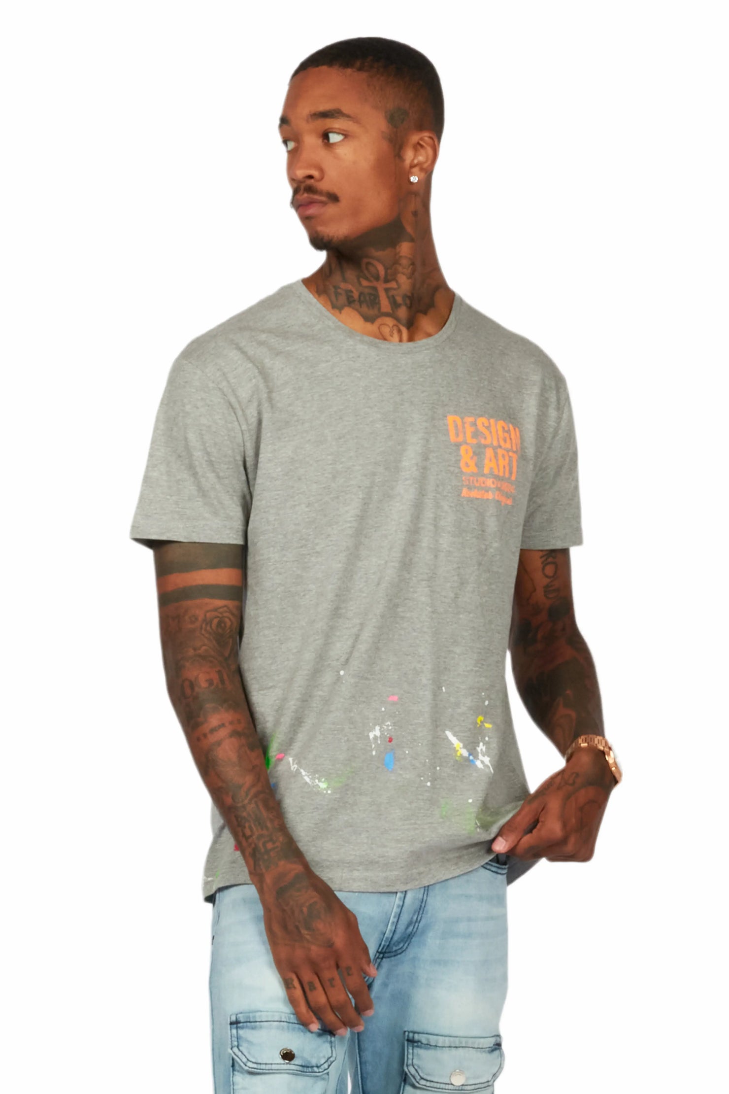 Mancha Grey/Orange Graphic T-Shirt