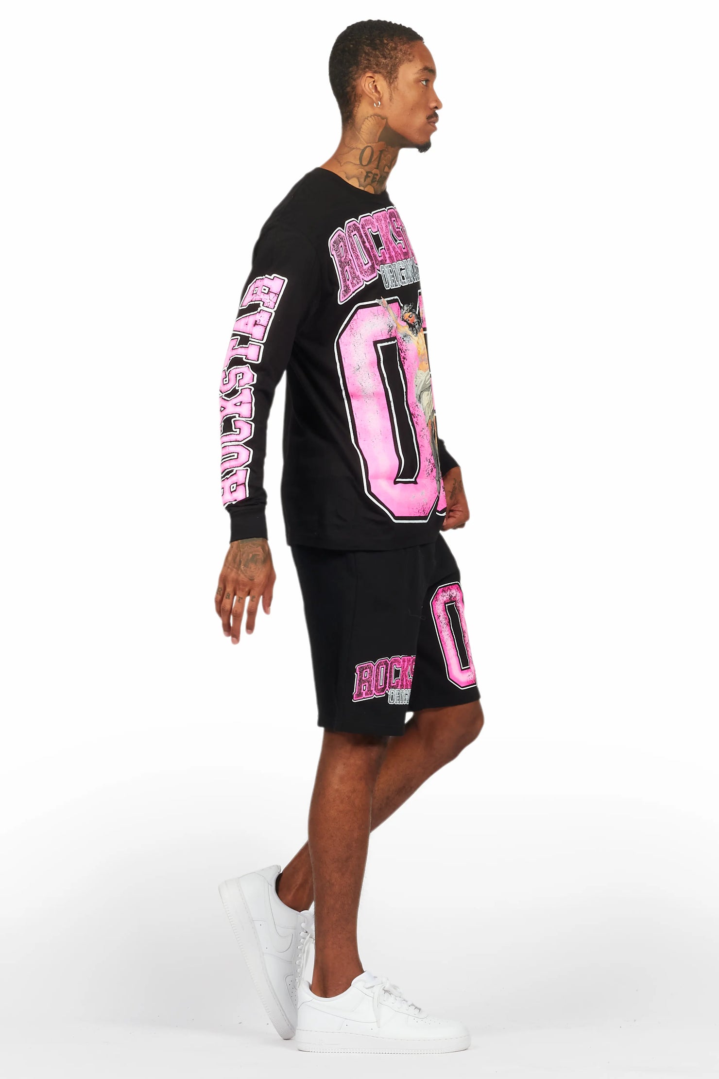 Fields Black/Pink Long Sleeve T-Shirt Short Set