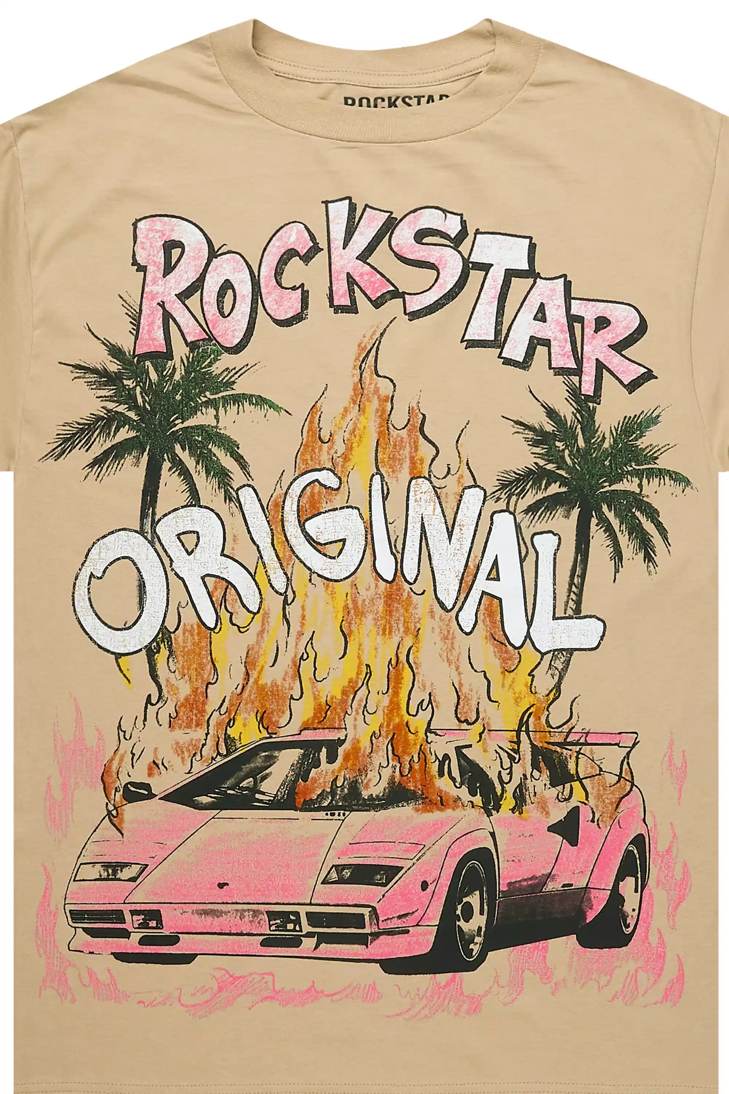 Axrian Beige/Pink Oversized Graphic T-Shirt