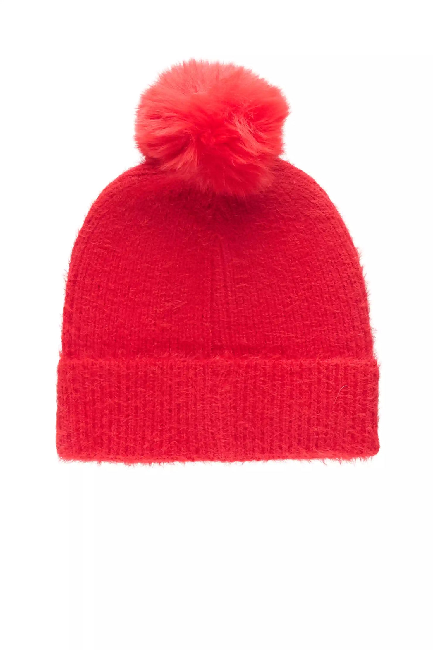 Tajuana Red Rhinestone Beanie With Fur Pom