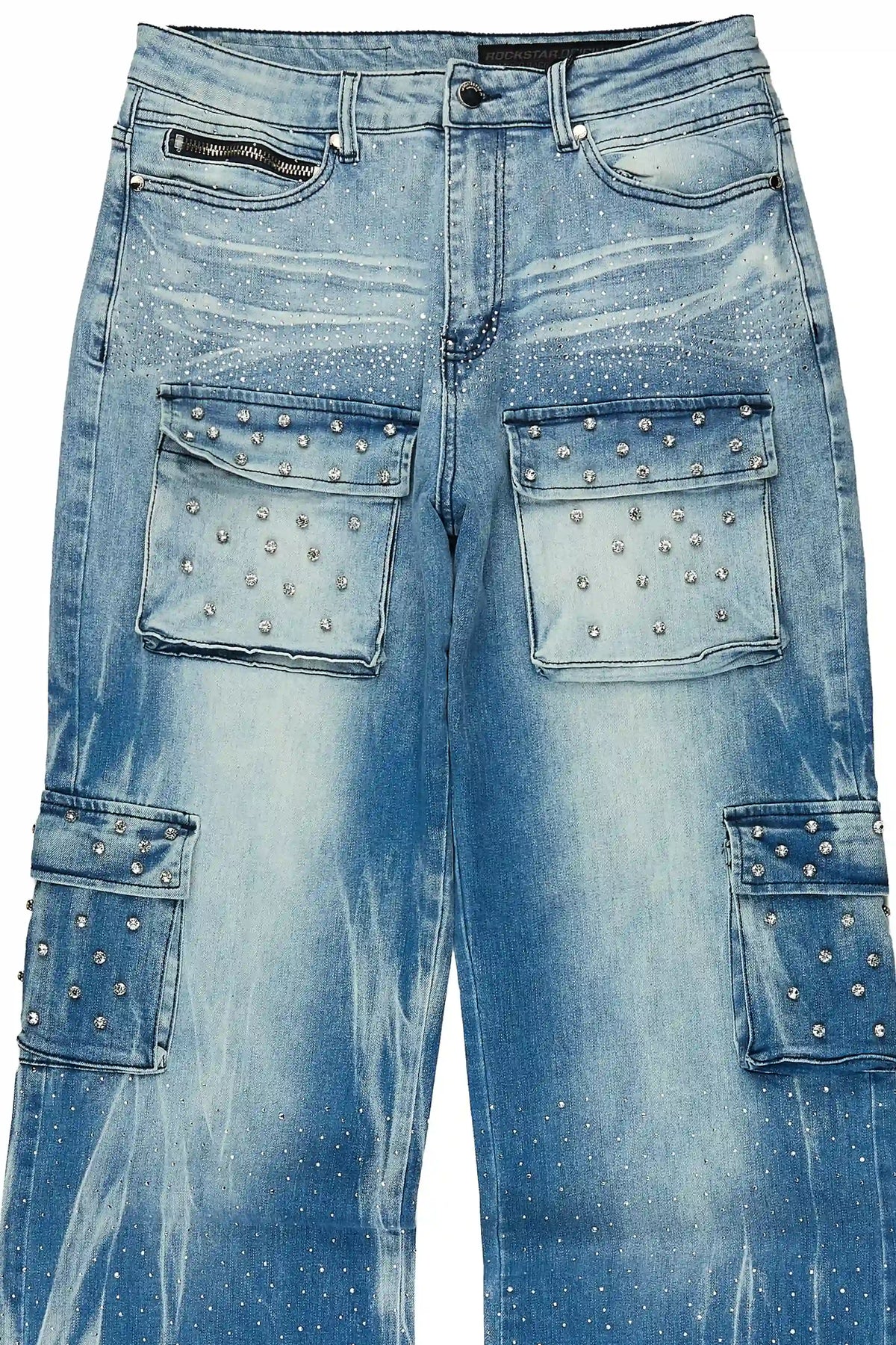 Arman Medium Blue Rhinestones Baggy Fit Jeans