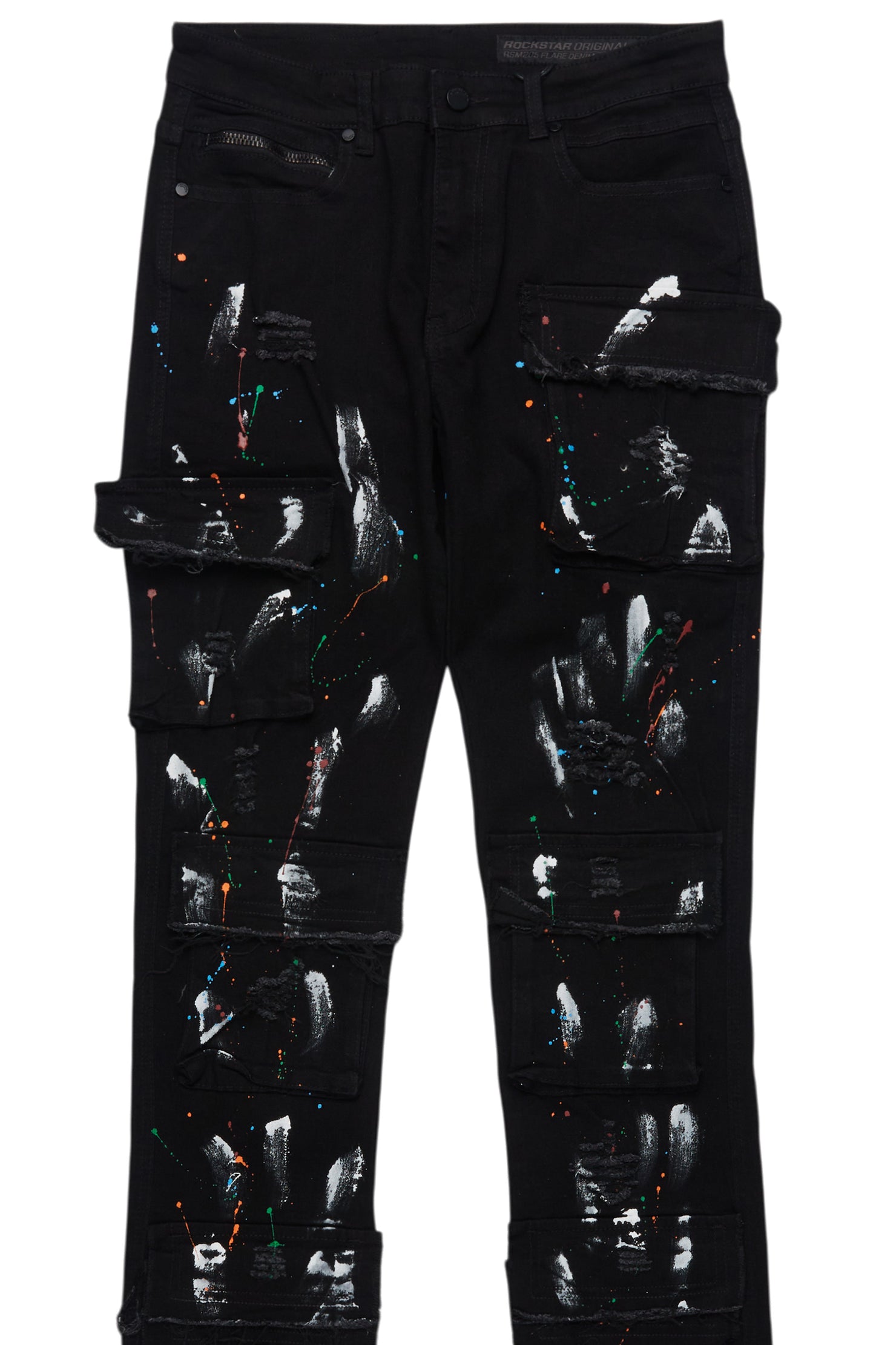 Orien Jet Black Painter Stacked Flare Jean