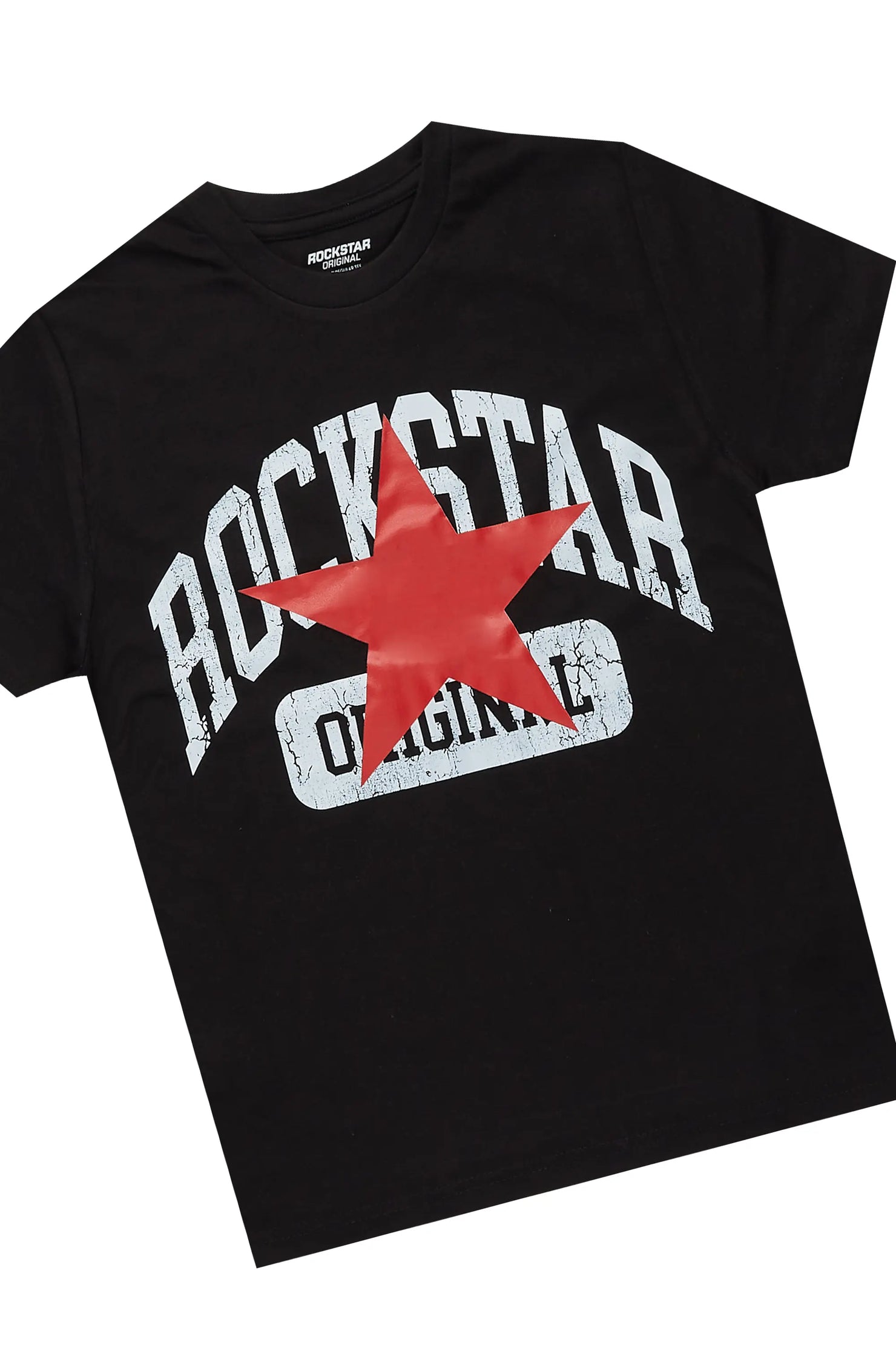 Boys States Black/Burgundy T-Shirt/Stacked Baggy Flare Pant Set