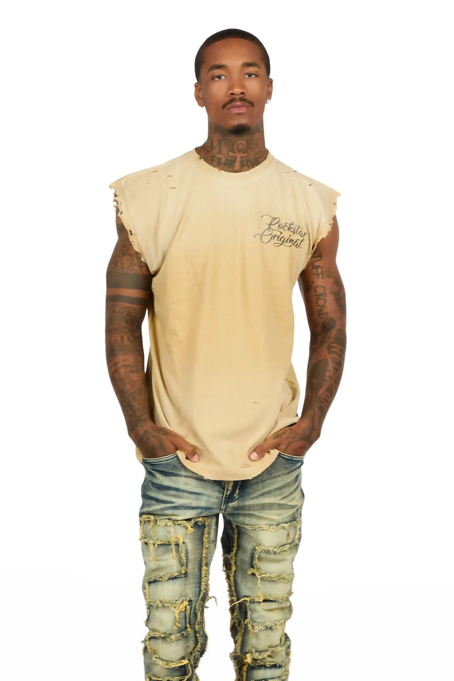 Coupin Sand/Tint Oversized Graphic T-Shirt & Shake Stacked Flare Jean