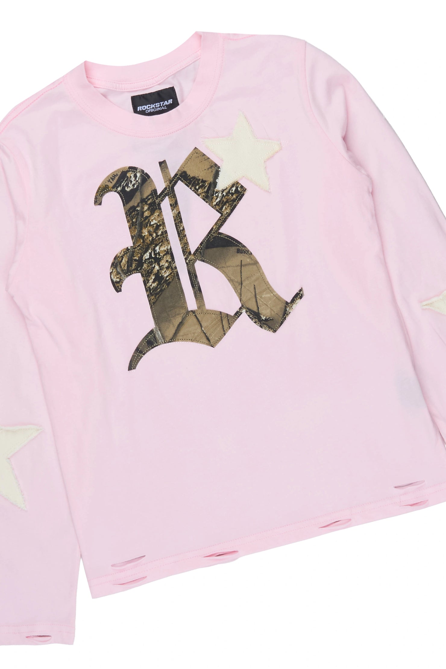 Girls Delgera Pink/Camo Long Sleeve T-Shirt Track Set