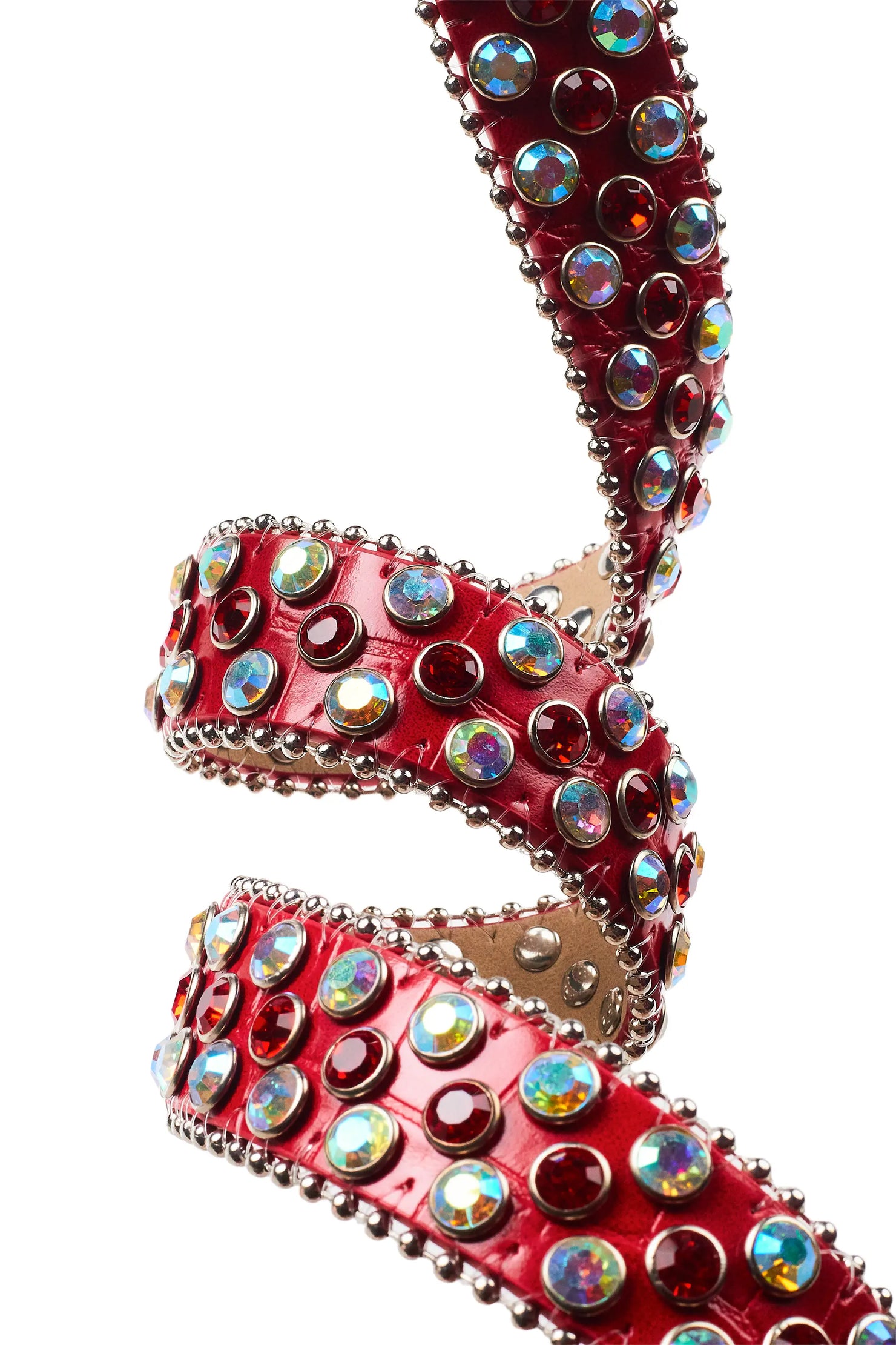 Tedros Rhinestone Red Rockstar Logo Narrow Belt