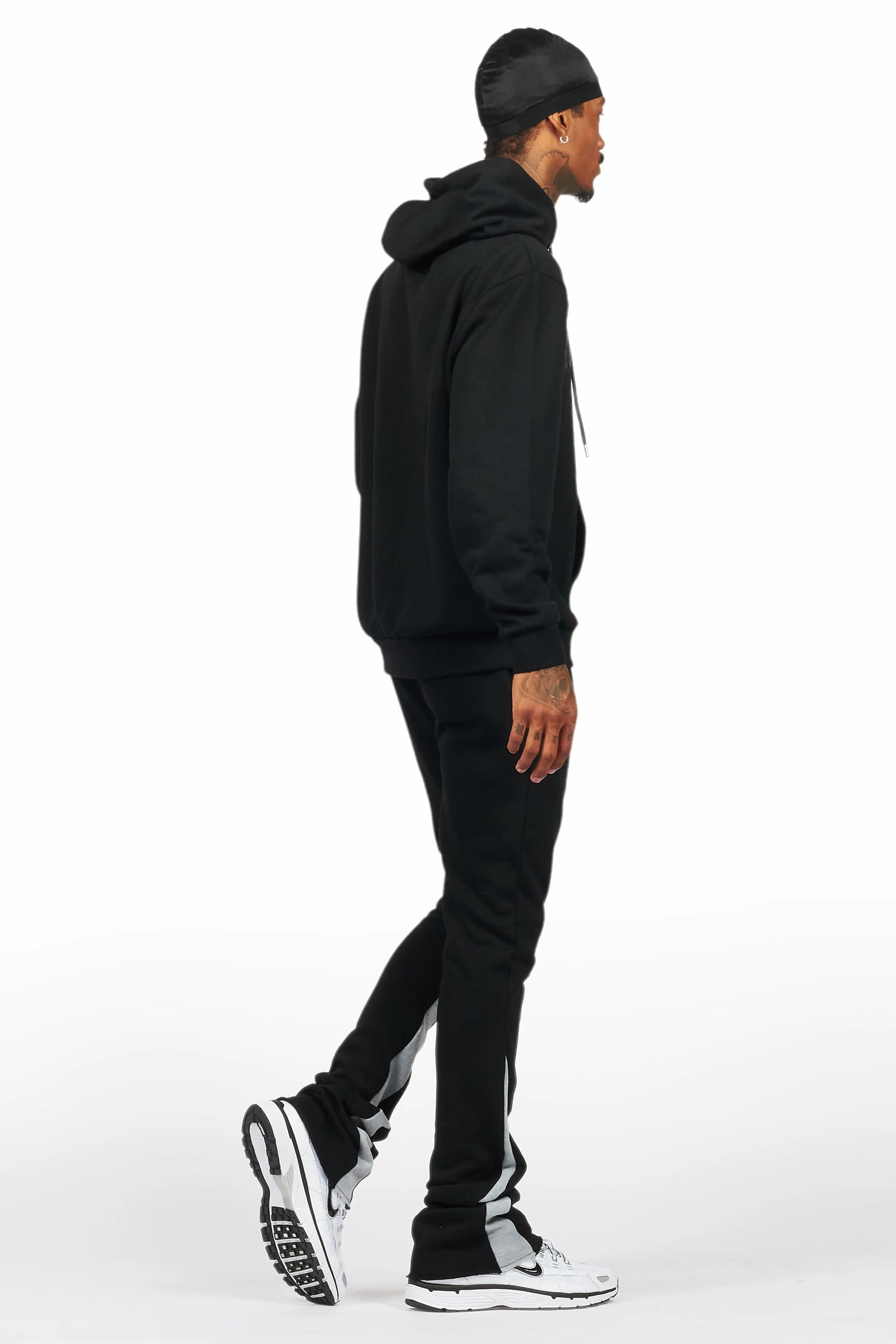Sana Black Hoodie/Stacked Flare Track Pant Set