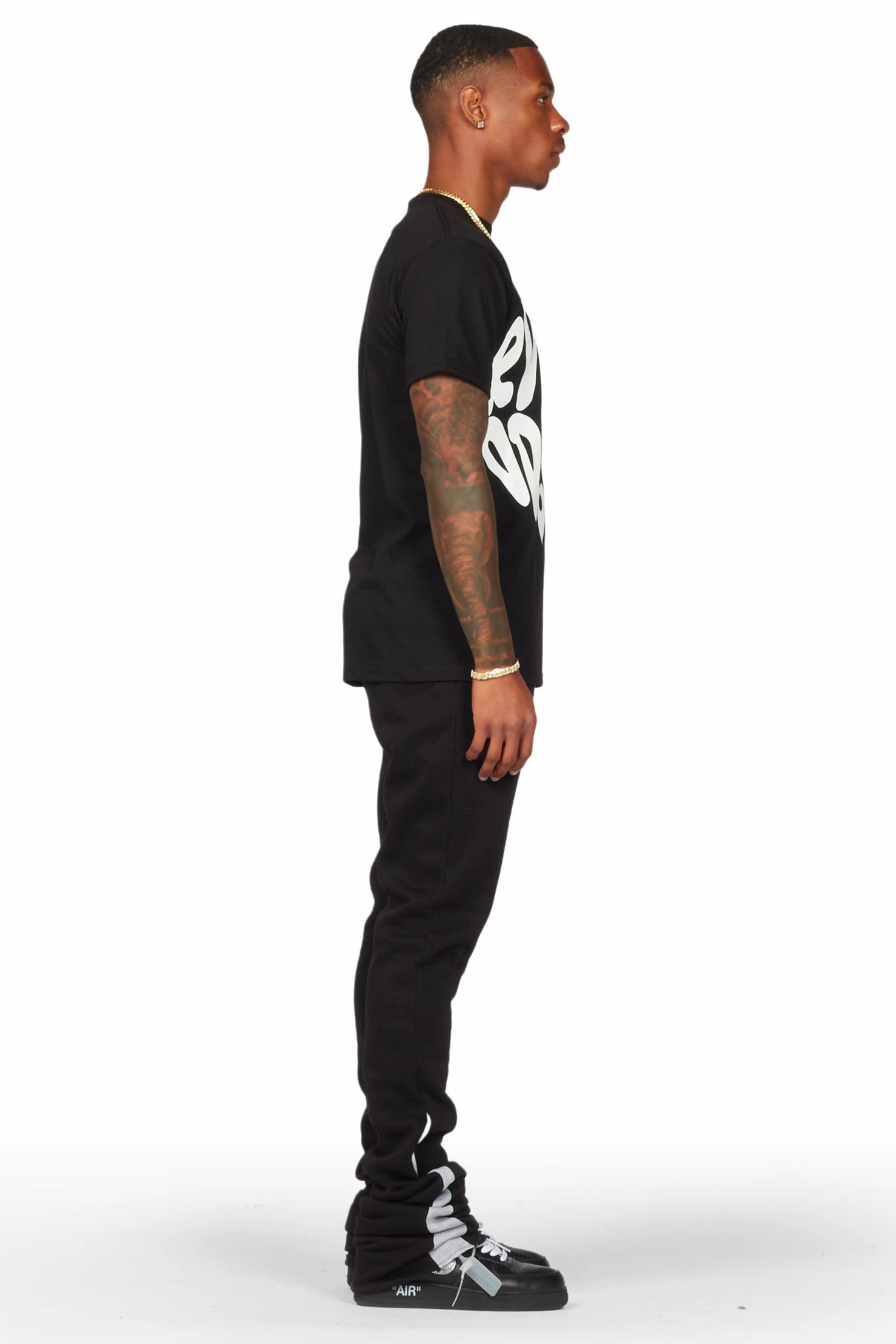 Thierry Black T-Shirt/Super Stacked Flare Track Pant Set