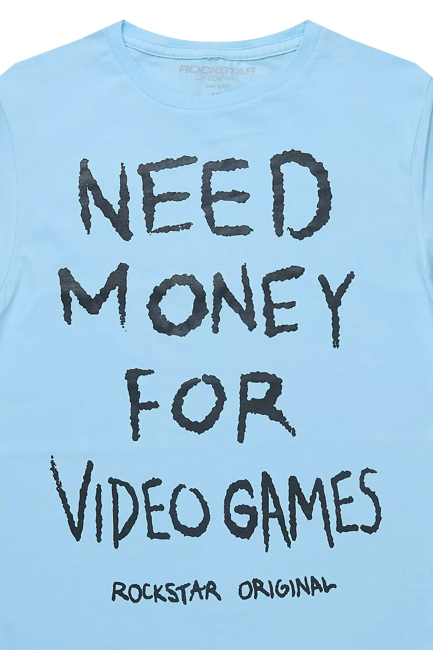 Boys M4 Video Games Sky Blue/Black Graphic T-Shirt