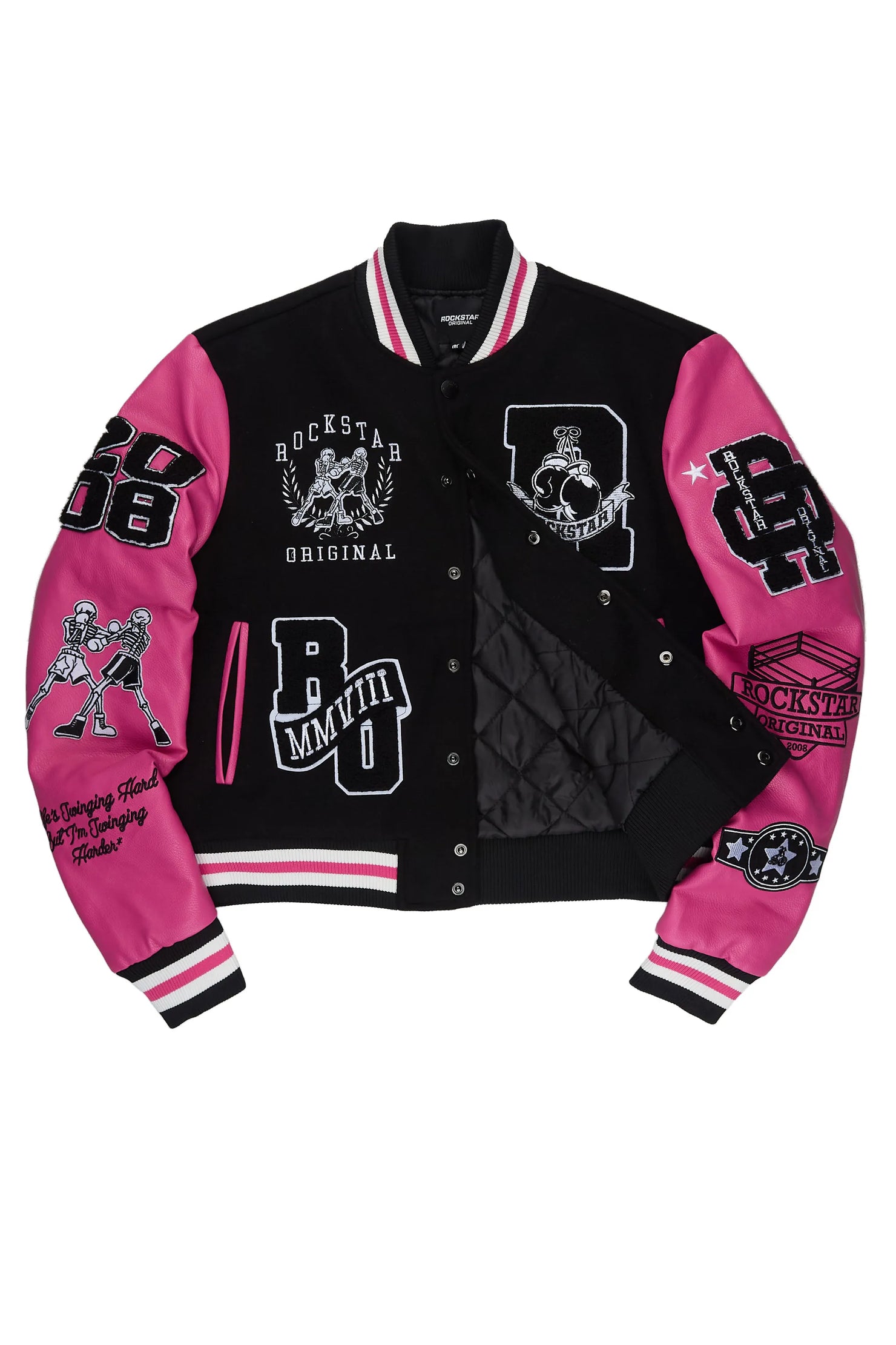 Yvonna Black/Pink Oversized Varsity Jacket