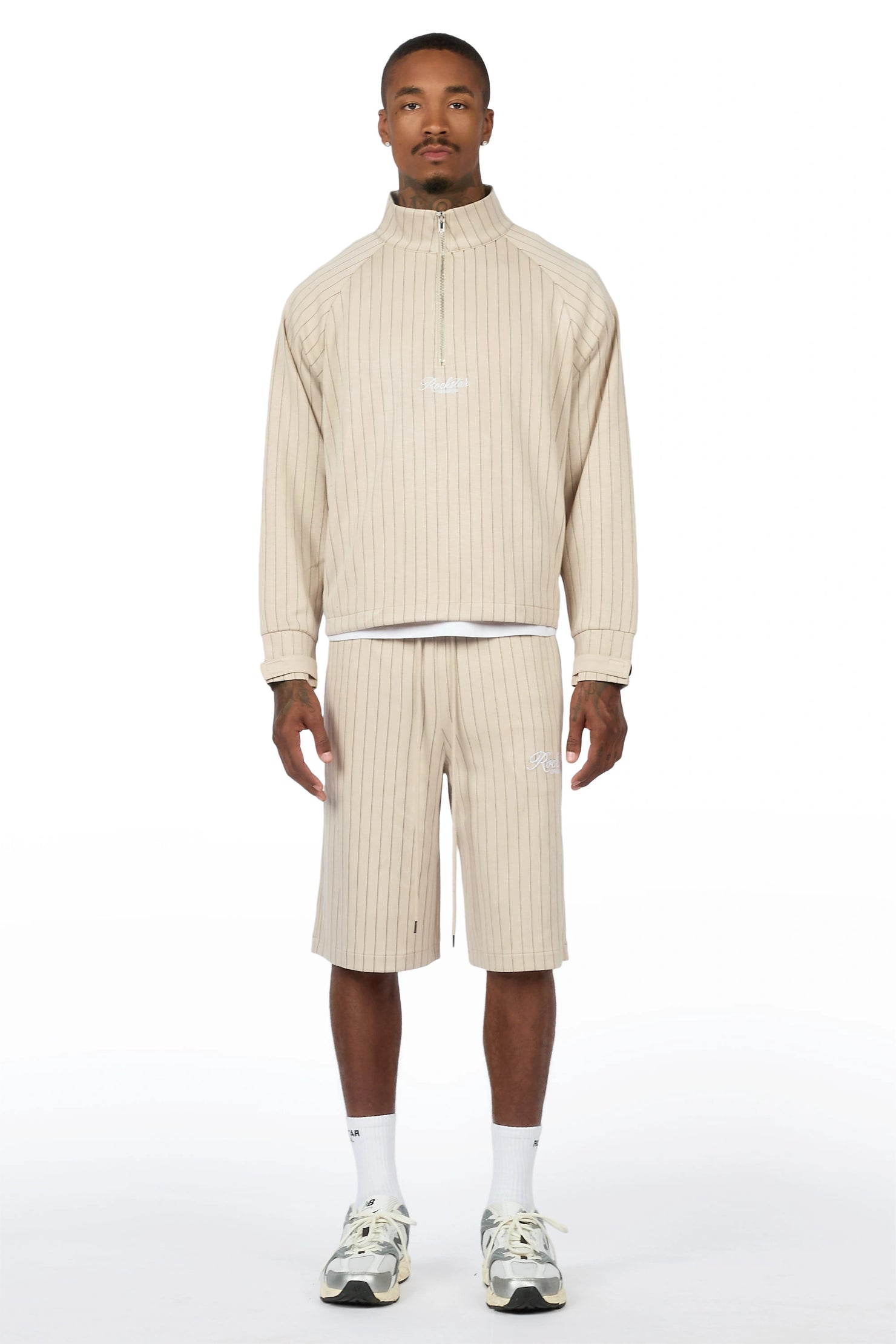 Hernan Beige Quarter Zip Raglan Short Set