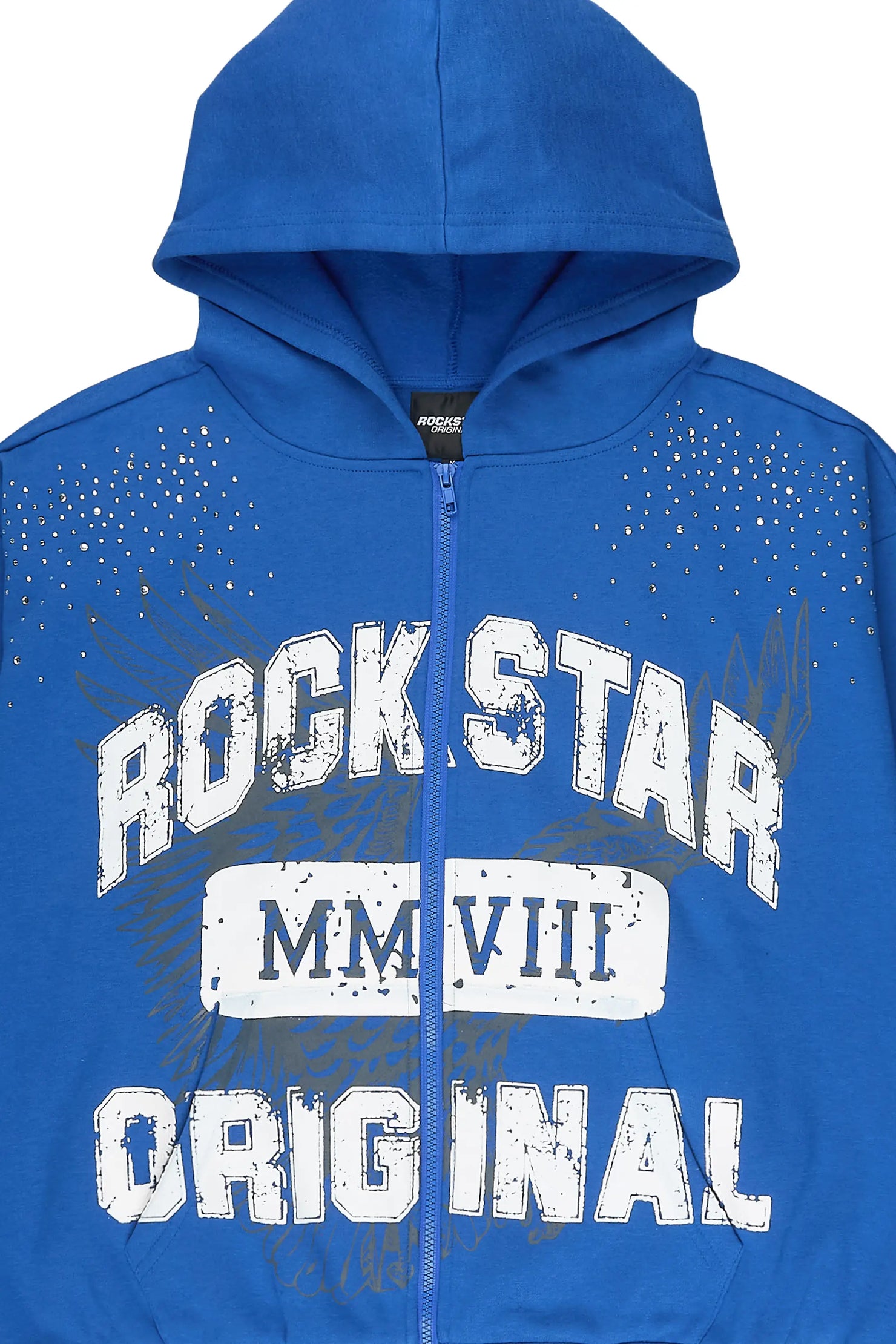 Borya Royal Blue Rhinestone Zip Up Hoodie