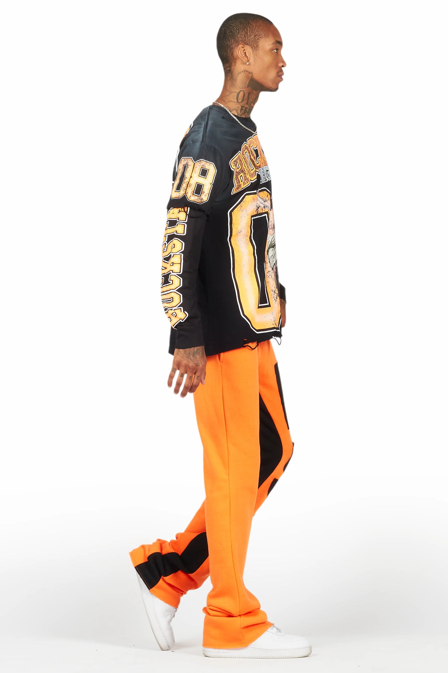 Fields Black/Orange Double Layer T-Shirt/Stacked Baggy Track Set