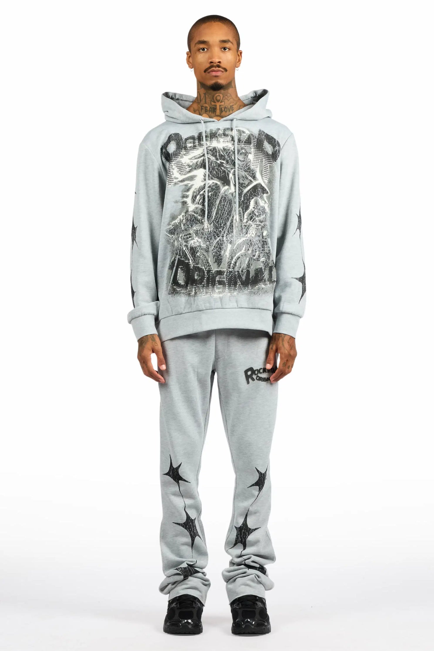 Trezno Heather Grey Hoodie/Stacked Pant Track Set