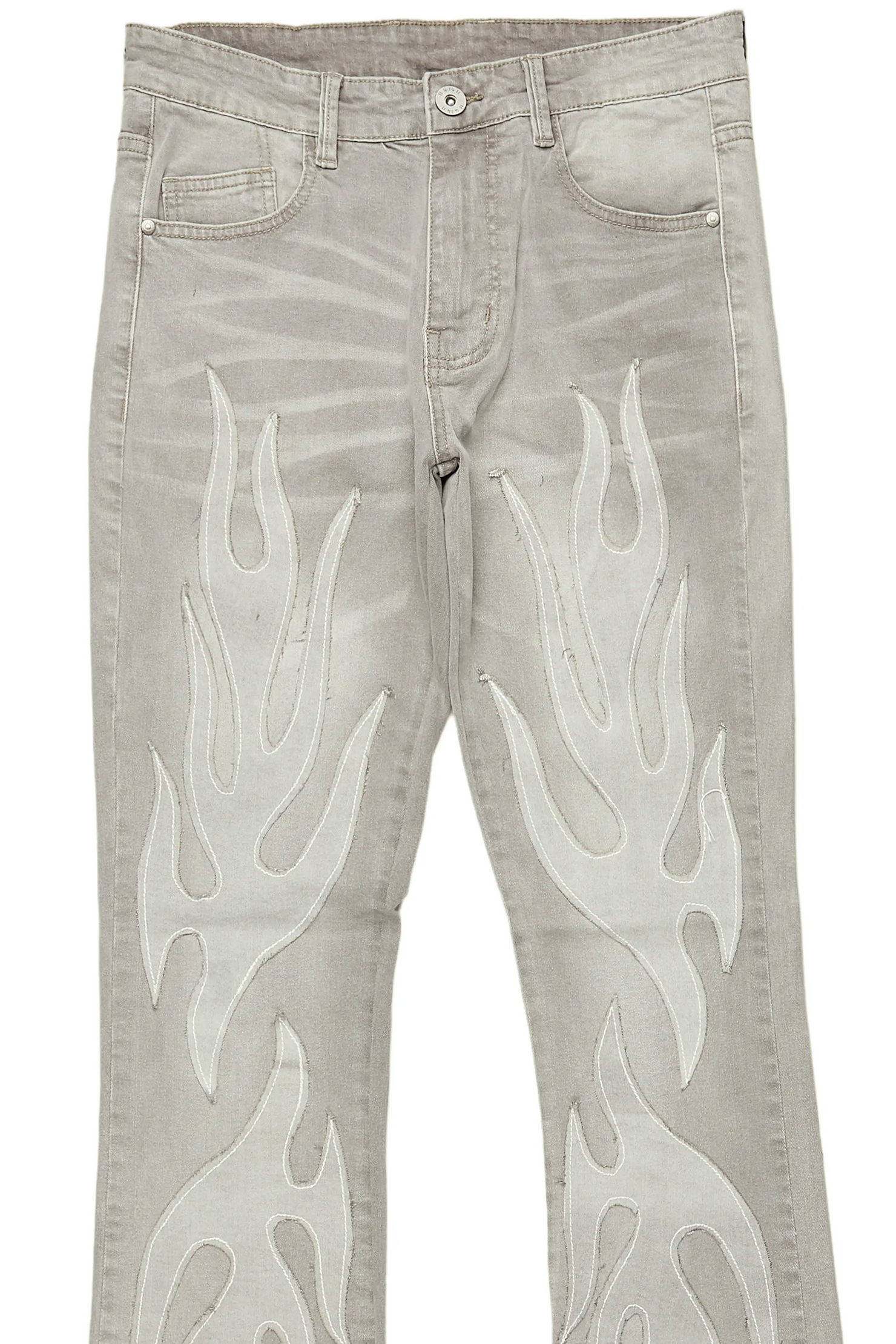 Ebbos Grey Flame Patched Skinny Flare Jean