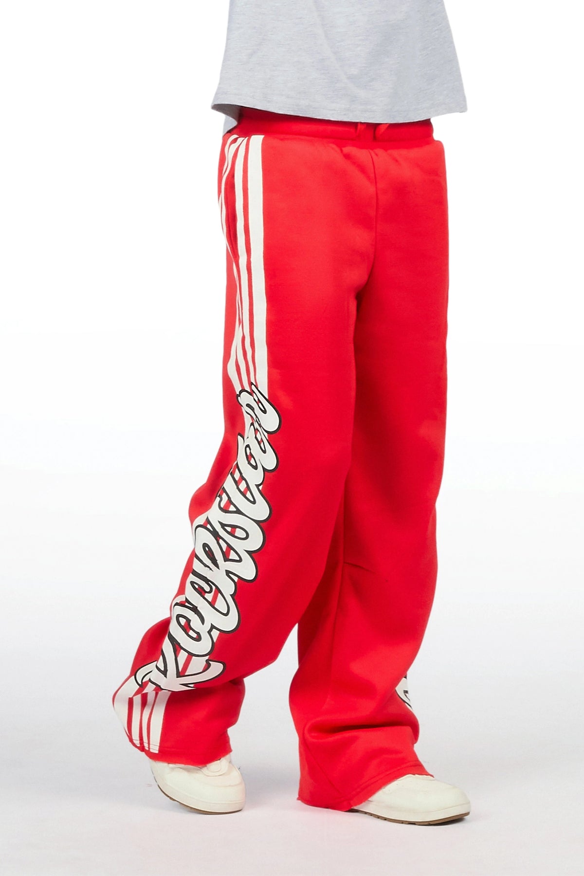 Boys Mozavi Red/White Baggy Track Pant