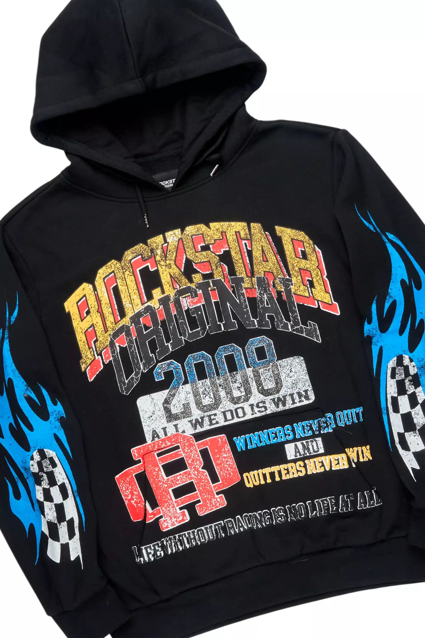 Colorful Race Black Hoodie Stacked Track Set