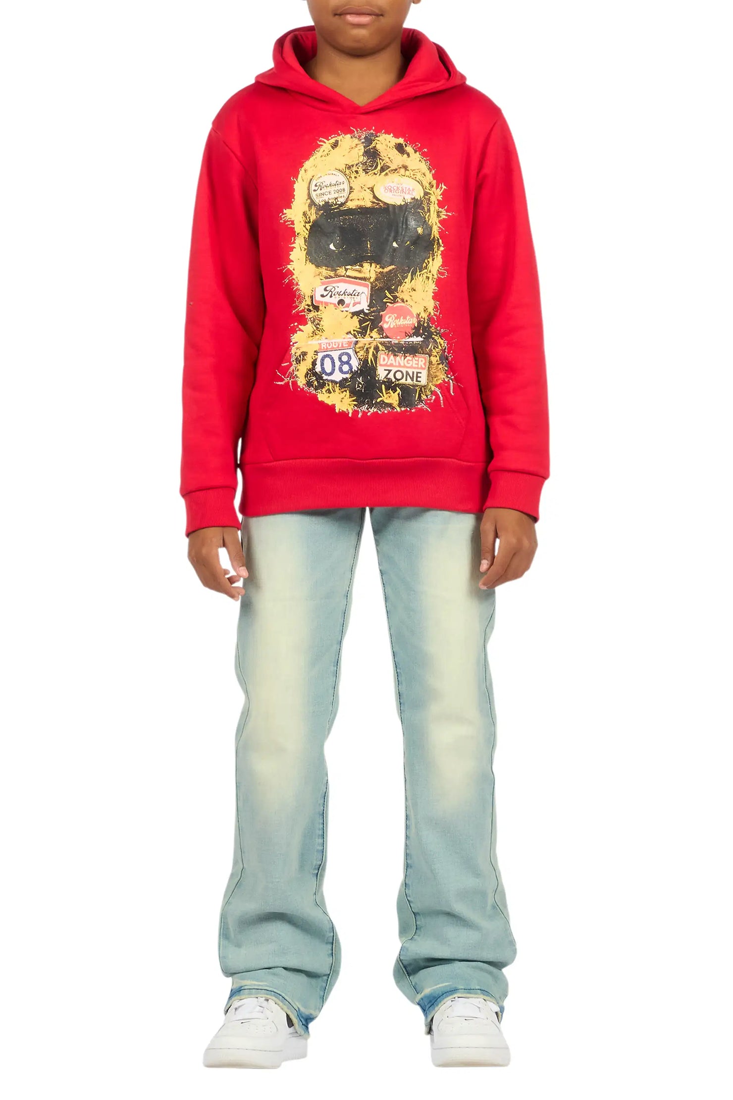 Boys Aylan Red Hoodie Stacked Jean Set