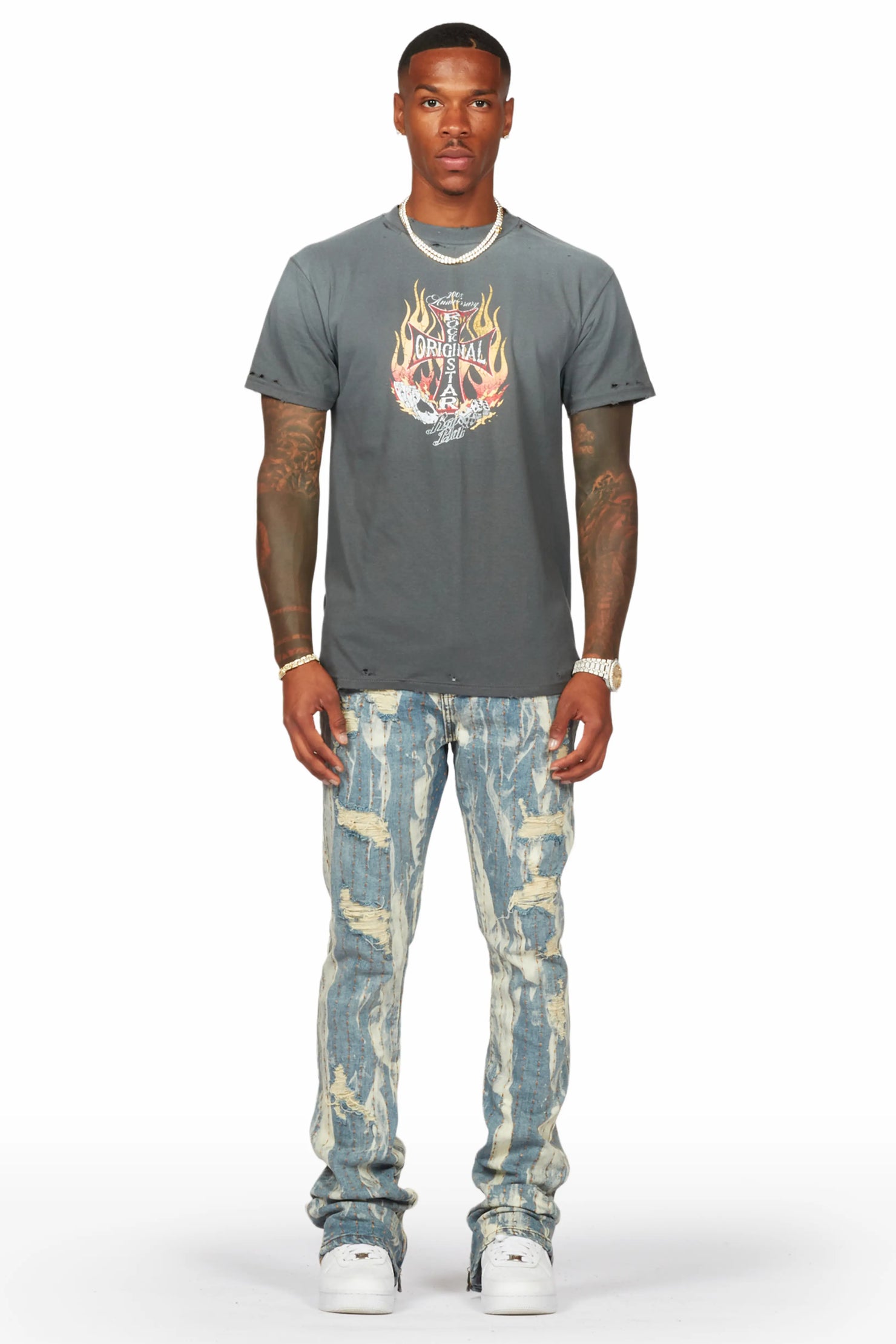 Damir Vintage Blue Stacked Flare Jean