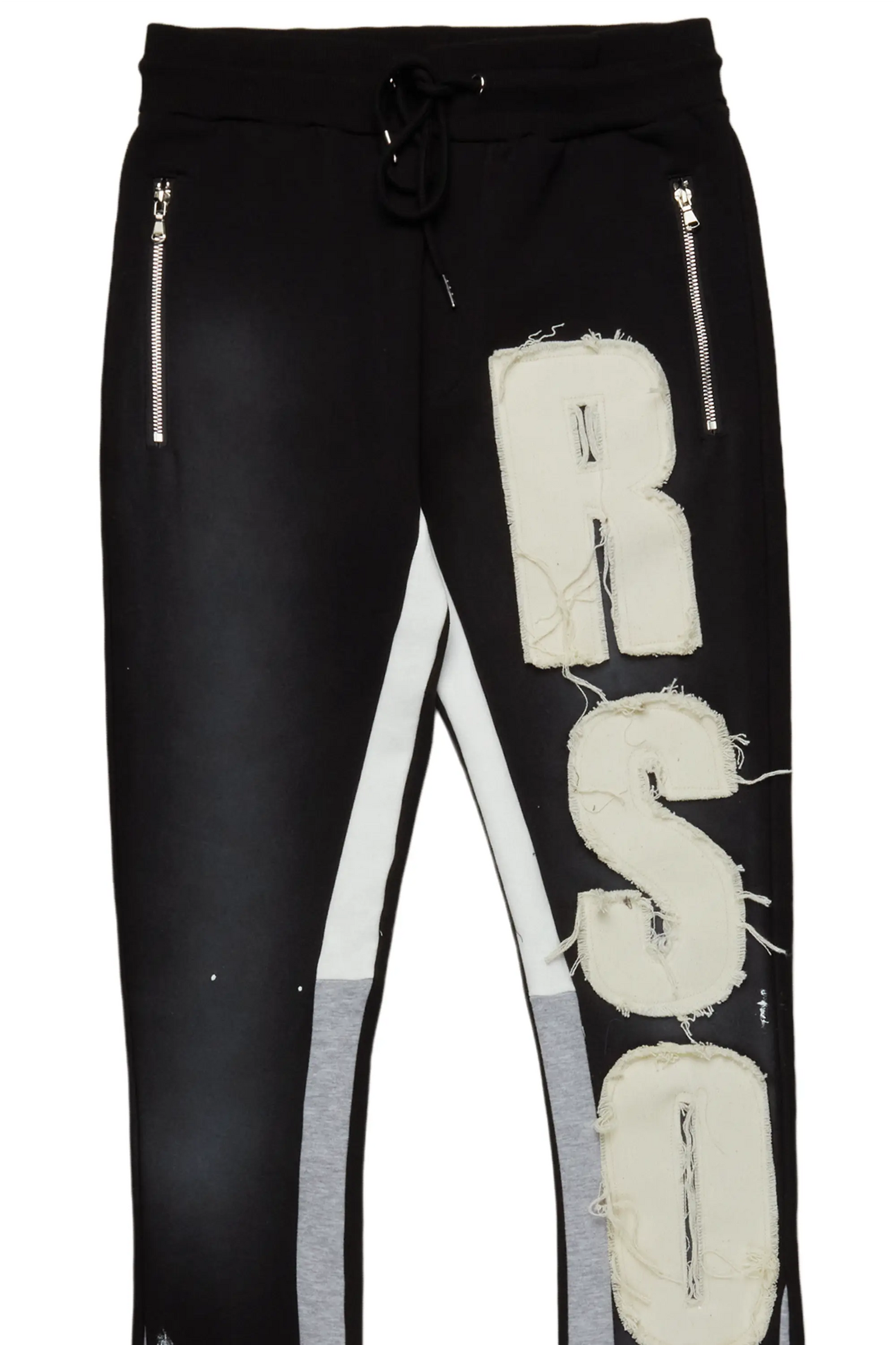 Acotas Black/Beige Patchwork Super Stacked Flare Pants