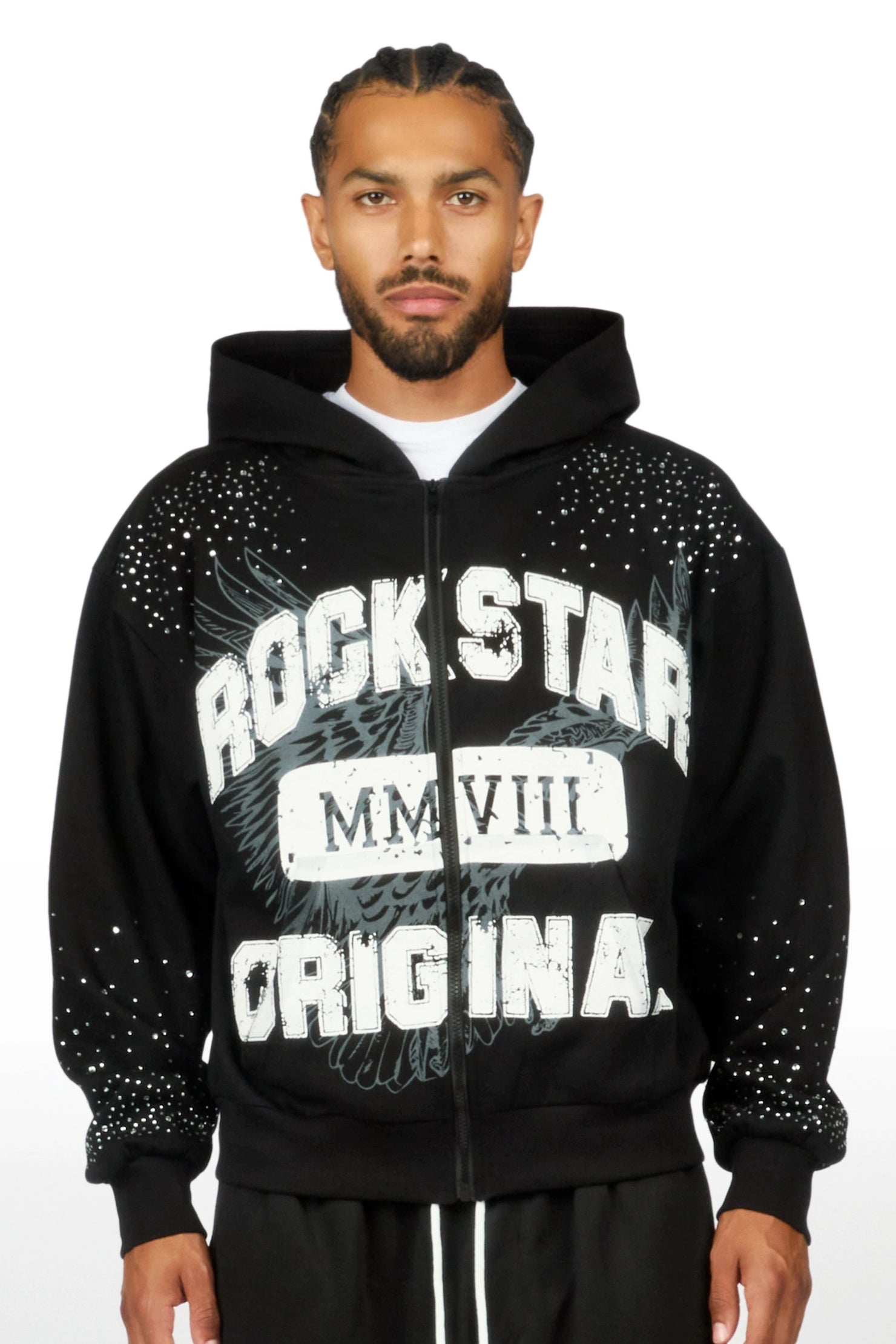 Borya Black Rhinestone Zip Up Hoodie