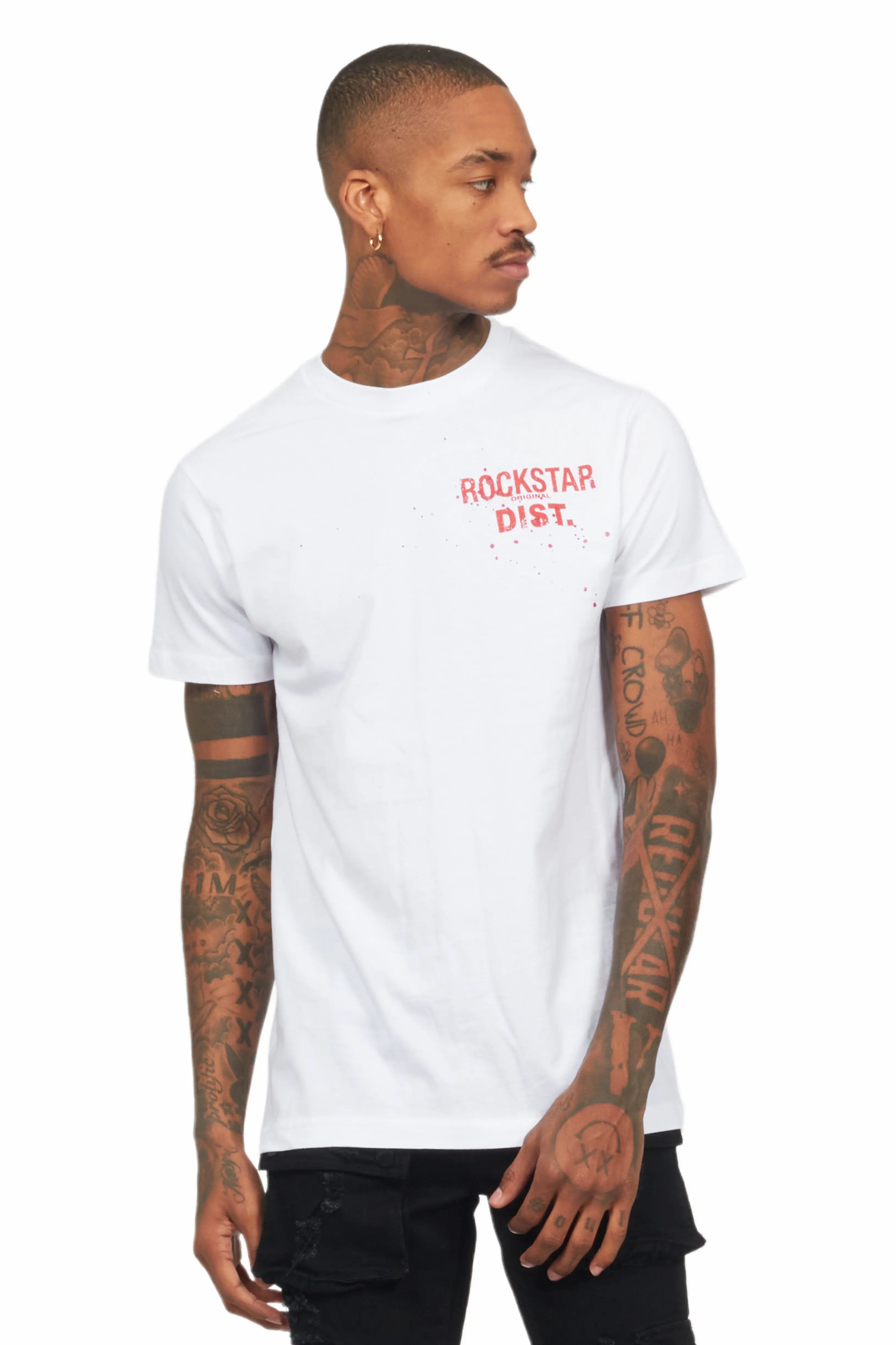 white & red graphic tee