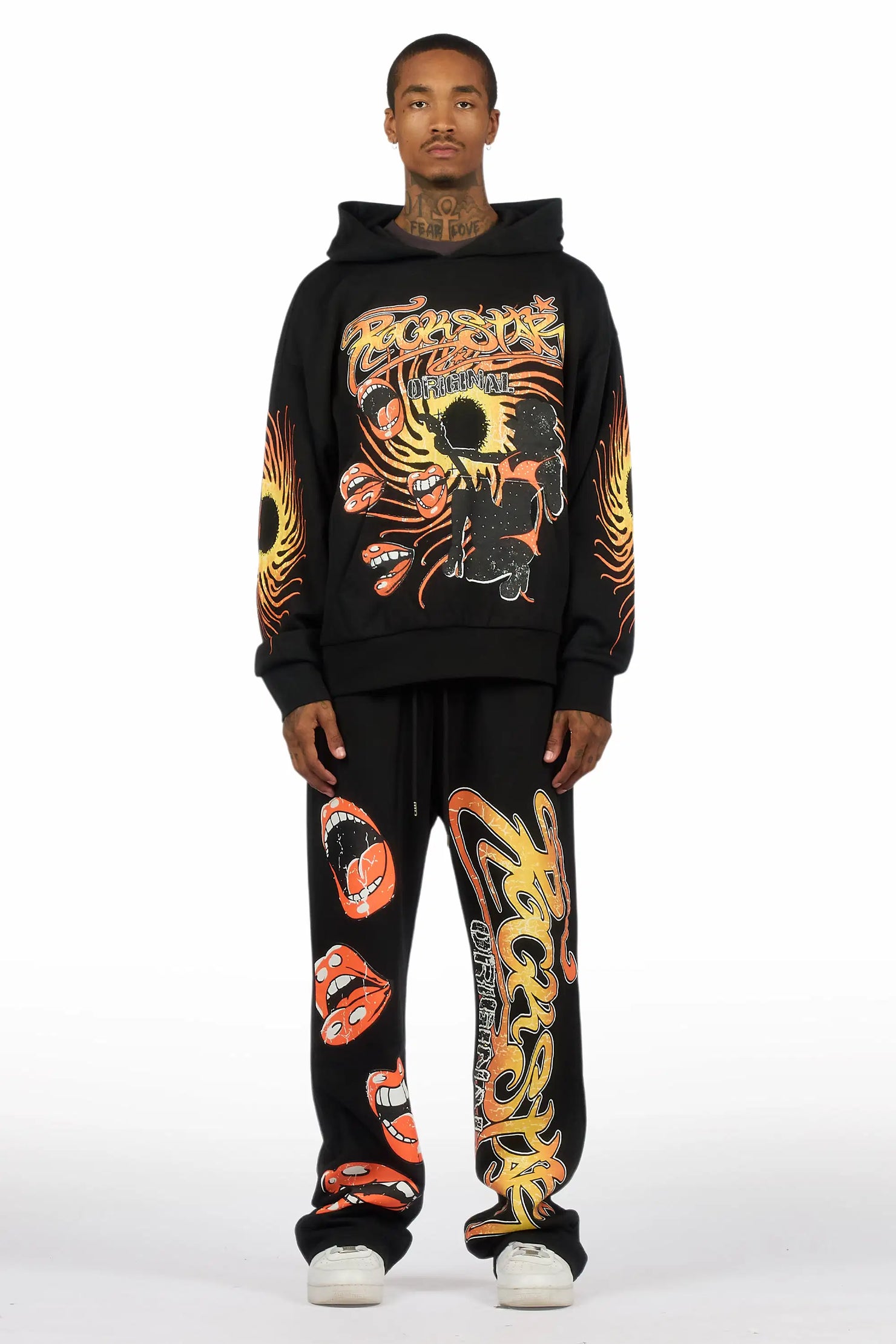 Rock n Roll Black Hoodie/Baggy Pant Track Set