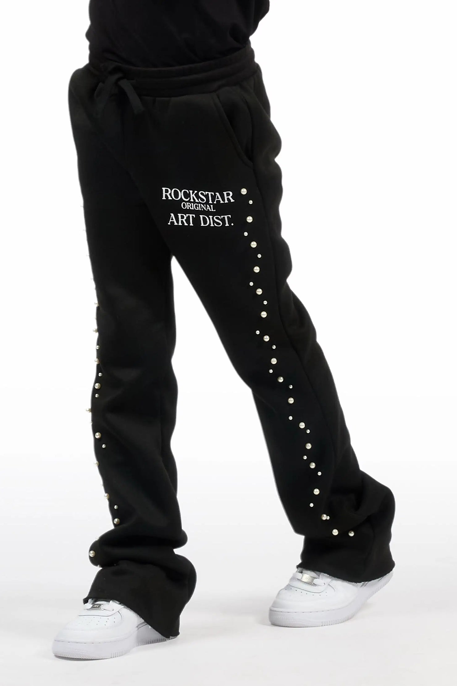 Girls Nikkia Black Pearl Stacked Track Pant