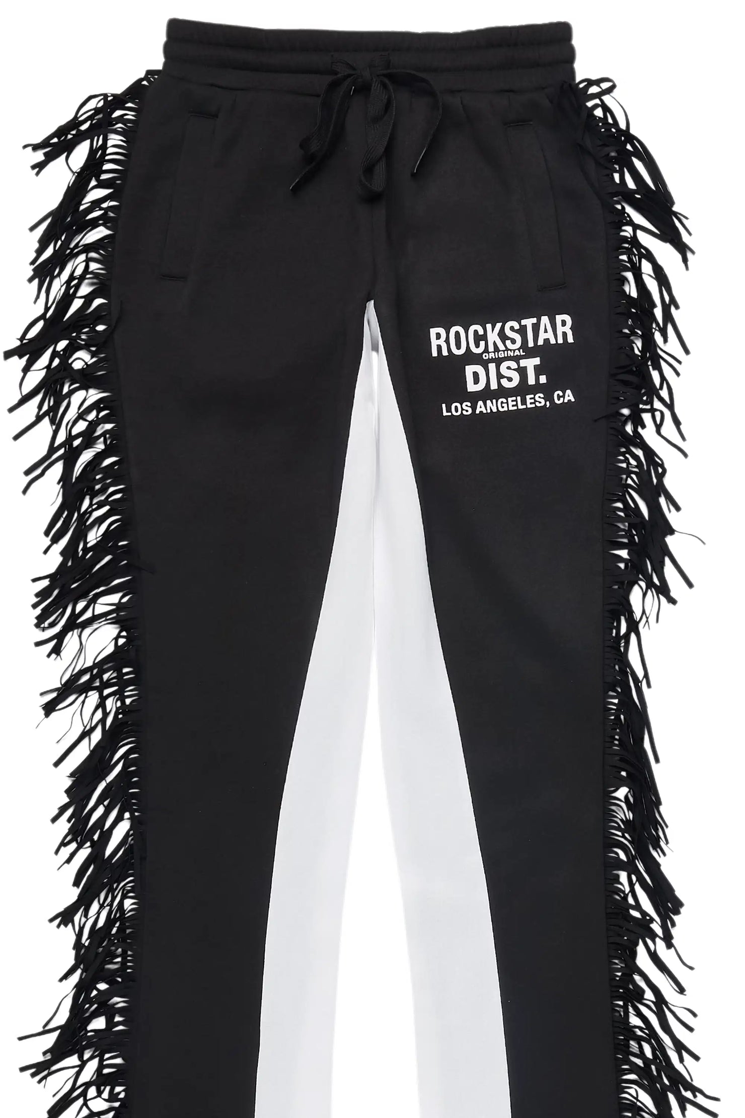 Kendra Black Fringe Stacked Flare Track Pant