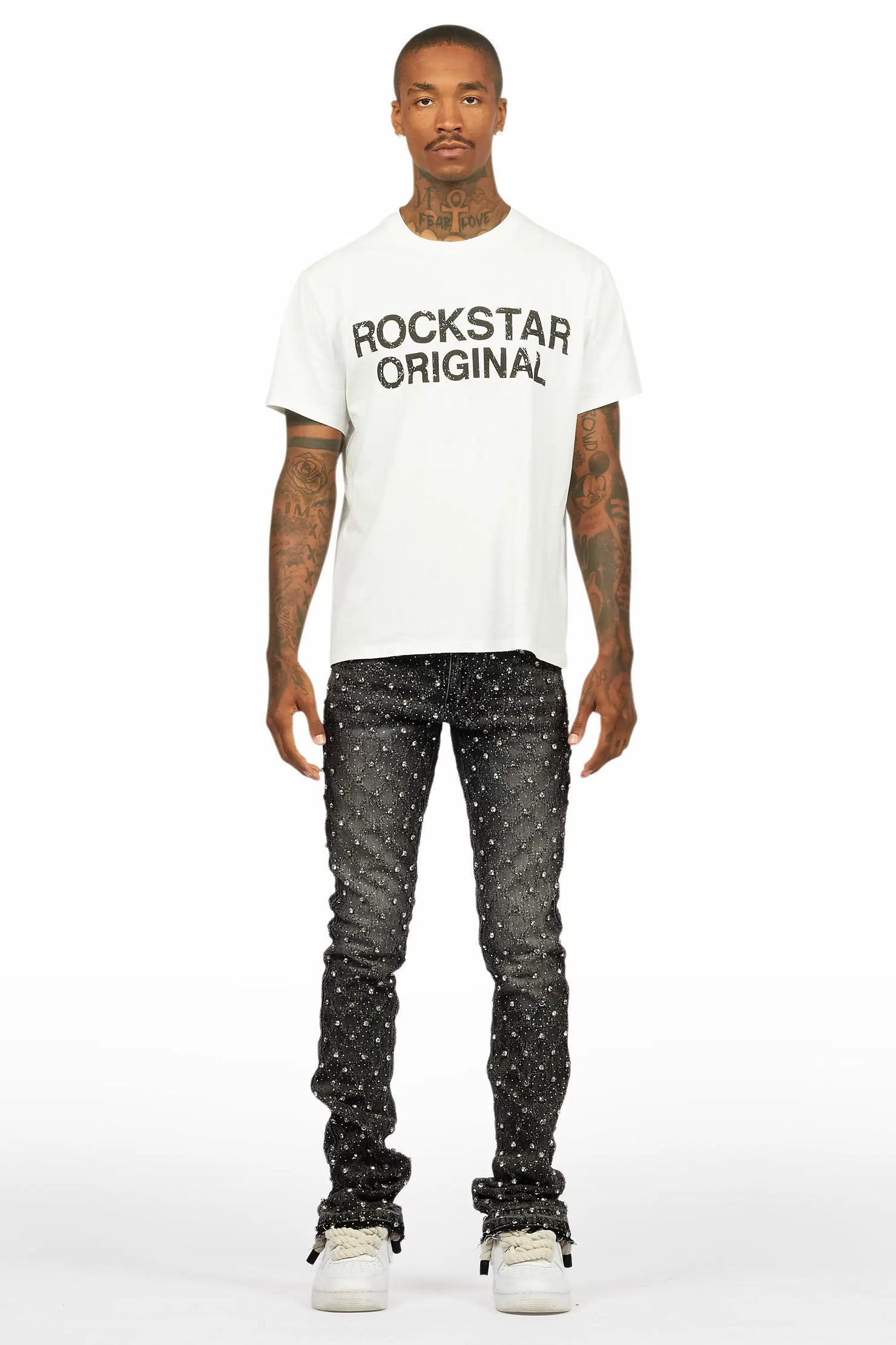 Glit Dark Grey Rhinestone Stacked Flare Jean