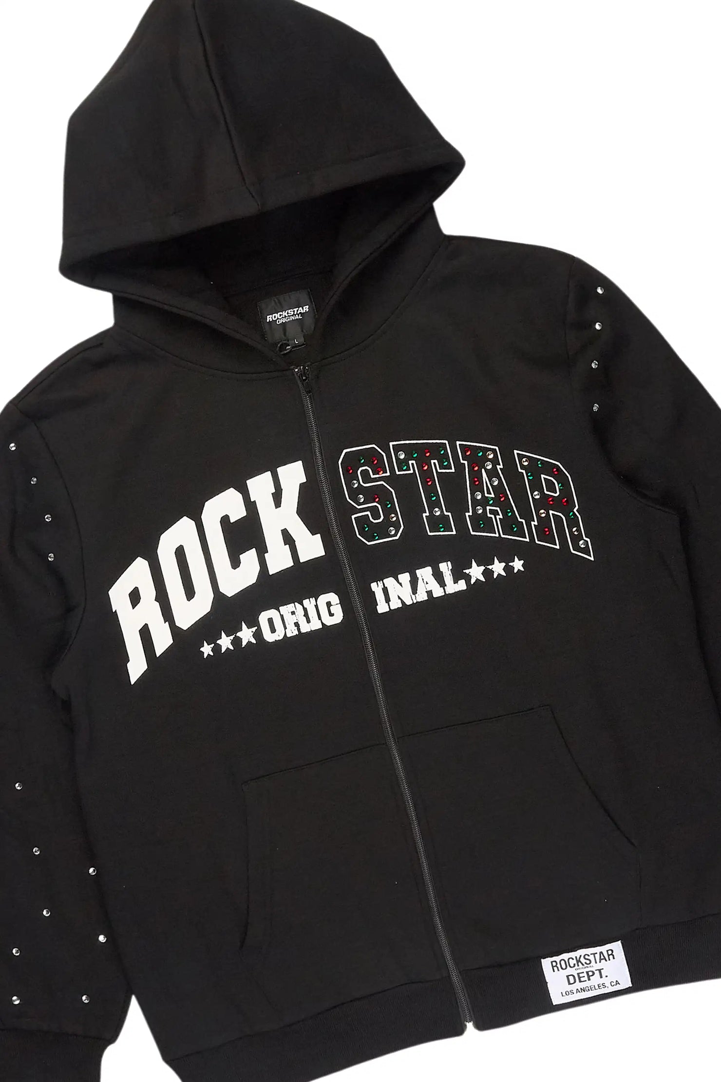 Otik Black Rhinestone Hoodie Baggy Fit Pant Track Set