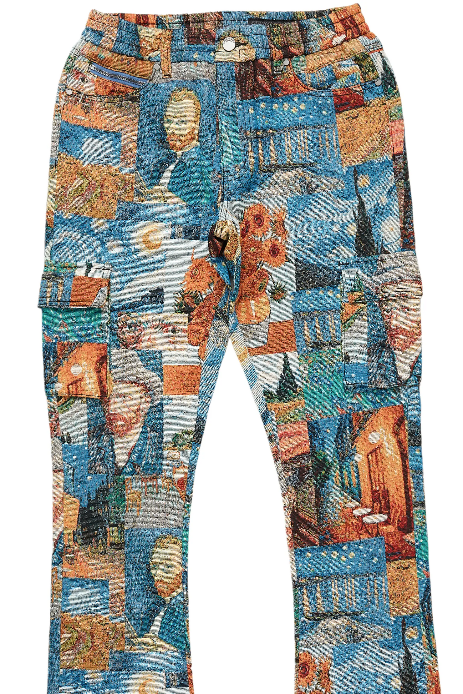 Zaire Blue Multi Tapestry Stacked Flare Jean