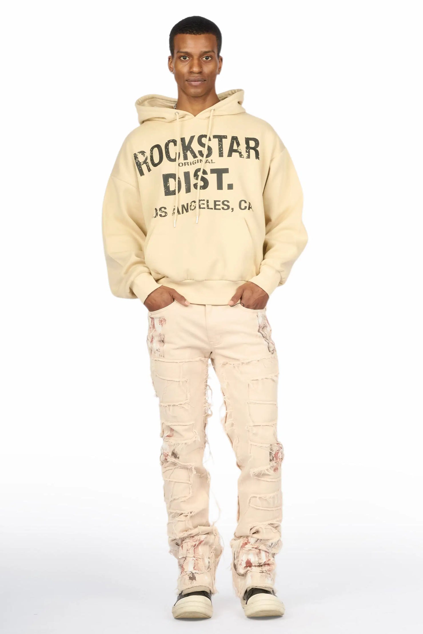Saxon Beige/Beige Hoodie/Stacked Flare Jean Set