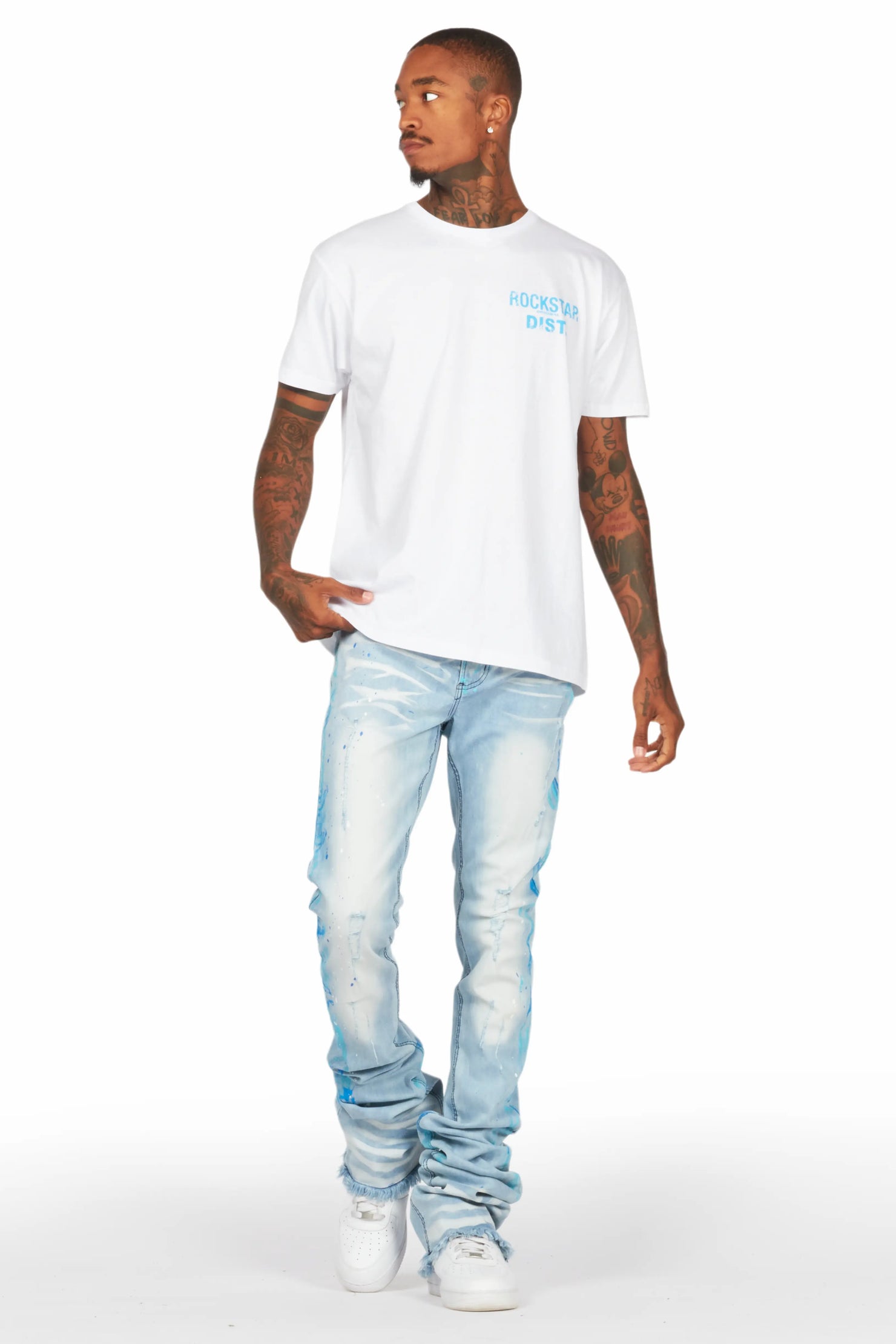 Lake White/Blue T-Shirt/Super Stacked Flare Jean Set